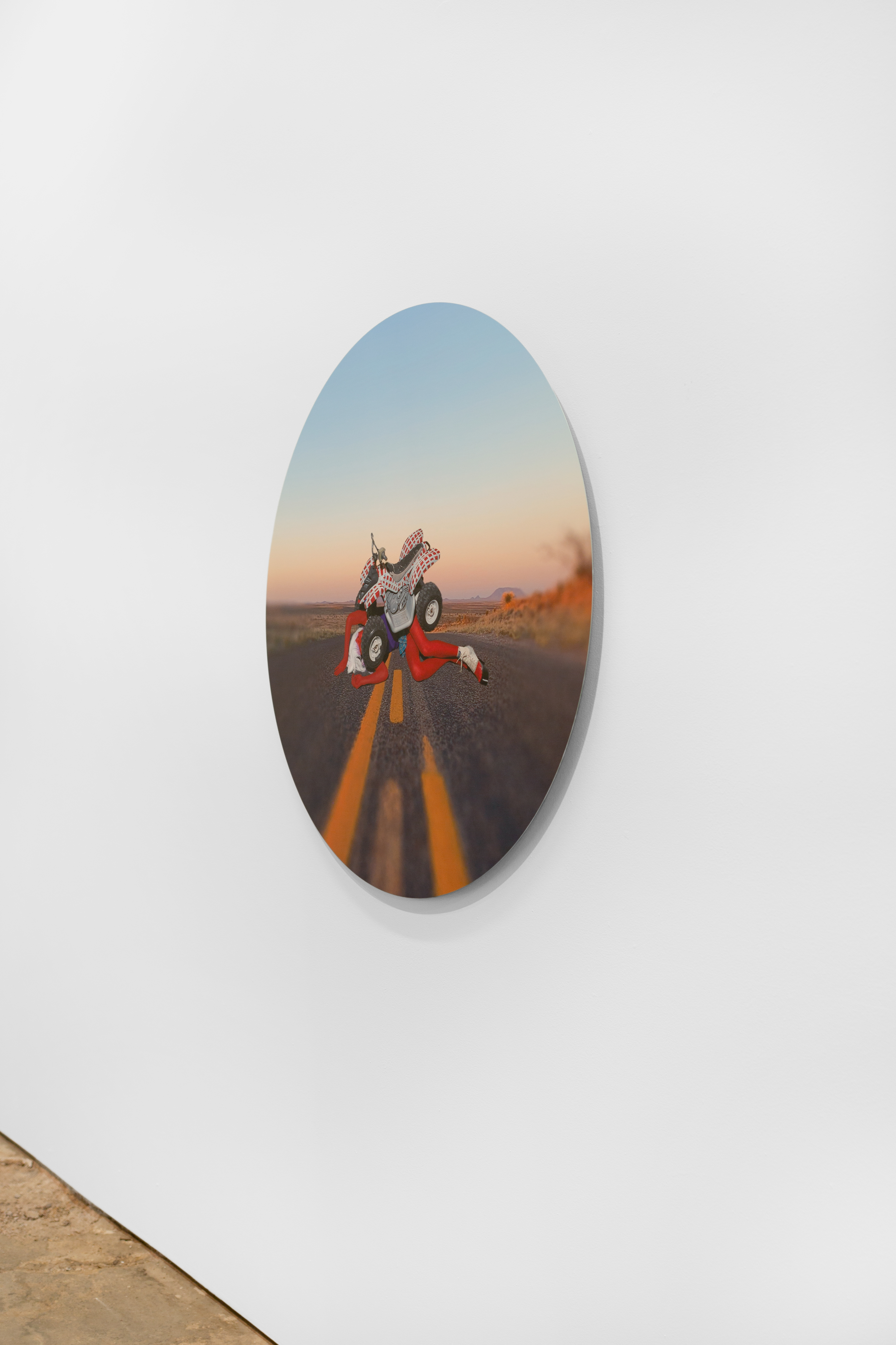 Xavier McFarlin, "Our Machines are Disturbingly Lively," dye sublimation on aluminum, 40in. in diameter.