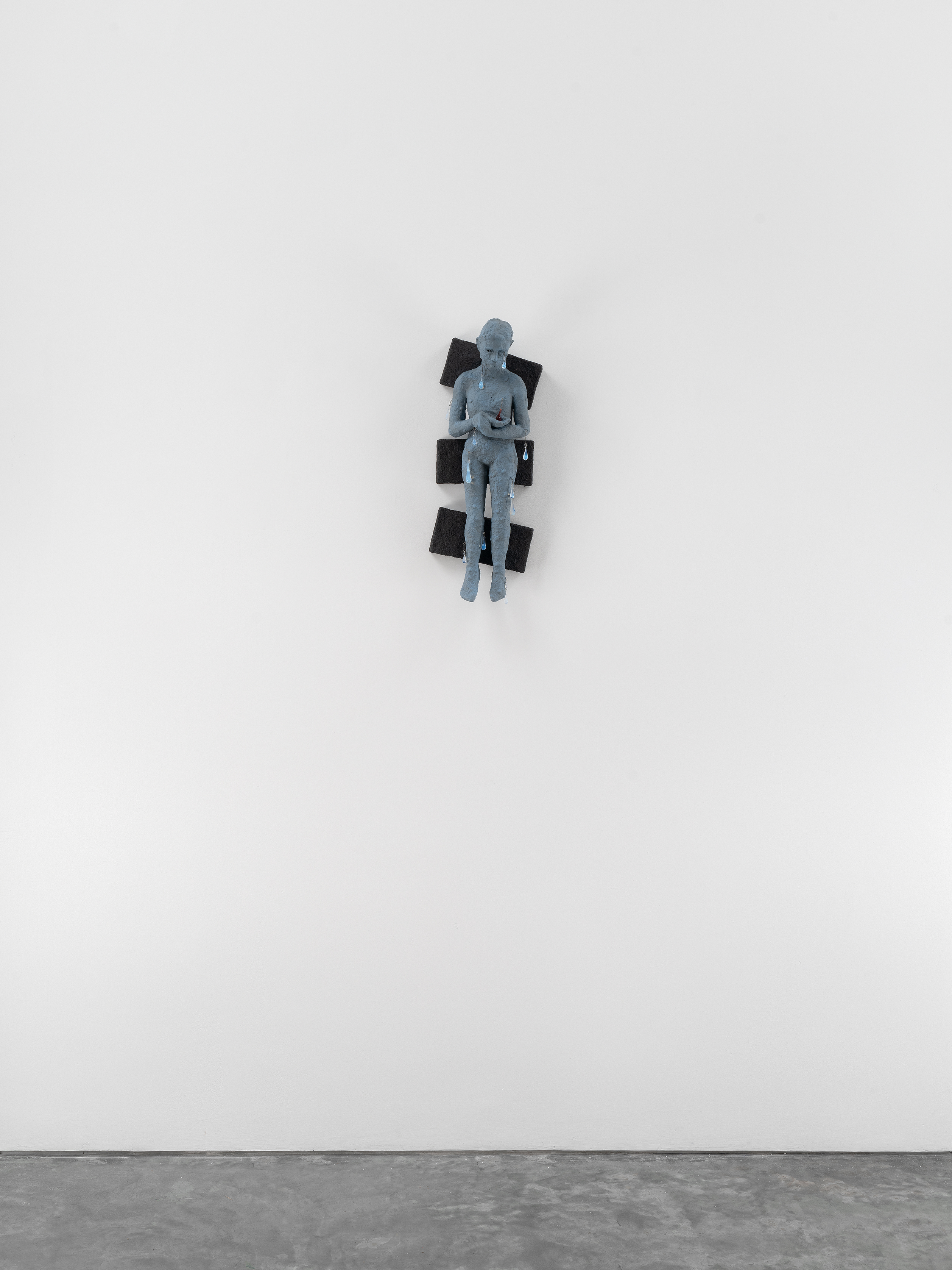 Heartache, 2023, glazed ceramic, acrylic paint, pumice, metal chain, glass, 17 x 11 x 2.5 in.