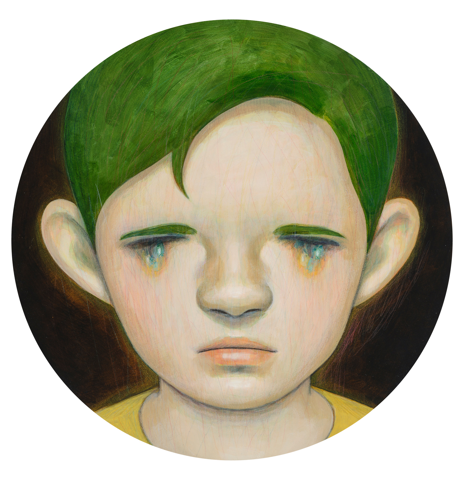 제목 미상, 2014, 원형 캔버스에 아크릴, 색연필,  지름 50cmNo Title, 2014, acrylic and colored pencil on circular canvas, diameter 50cm