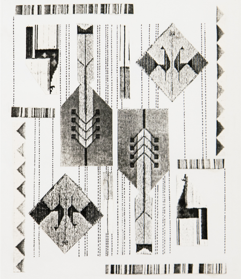 Design for handmade carpet. Collage. Xerox copy on cardboard. 1980's