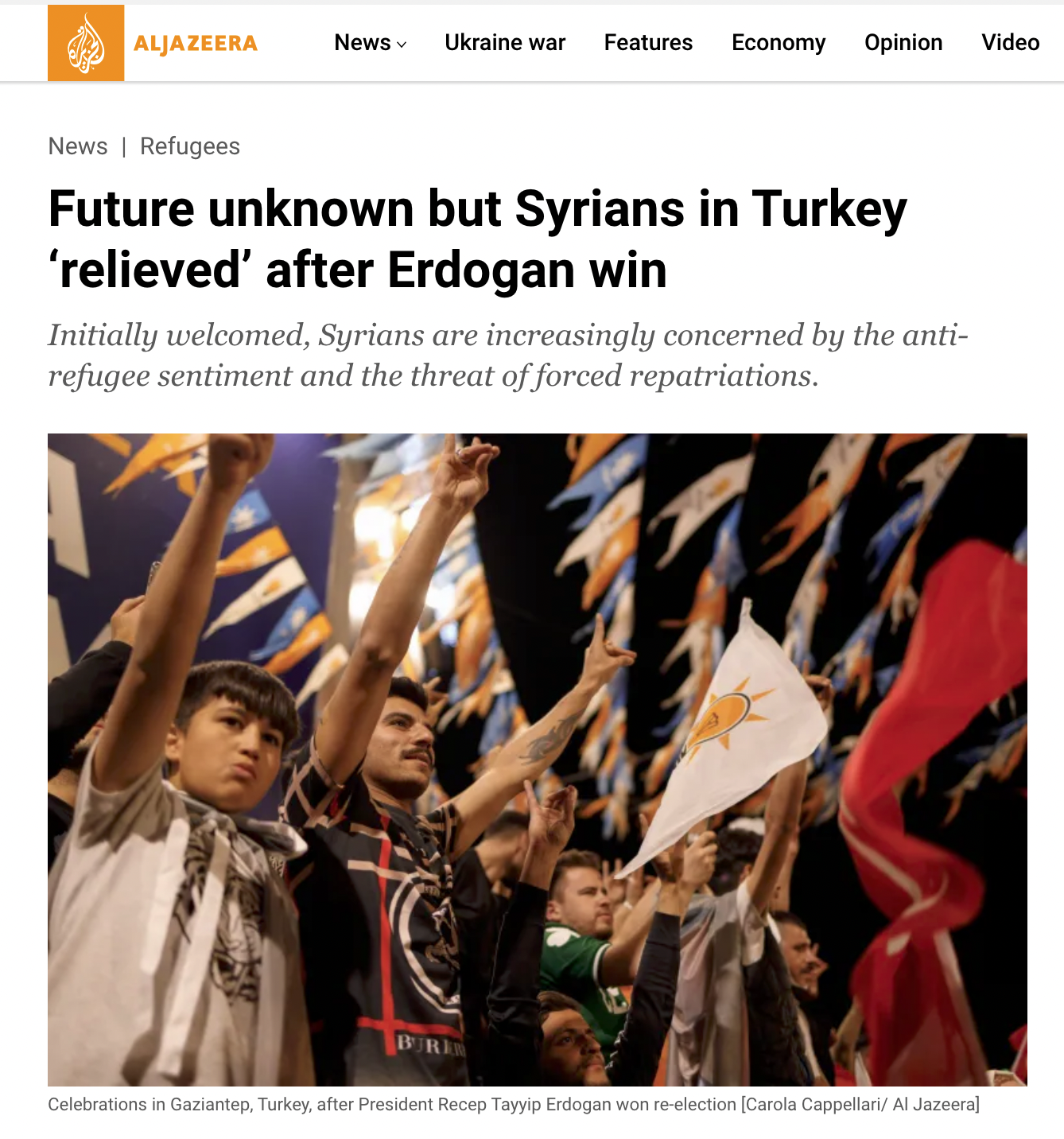 Al Jazeera - Future unknown but Syrians in Turkey relived after Erdogan win 