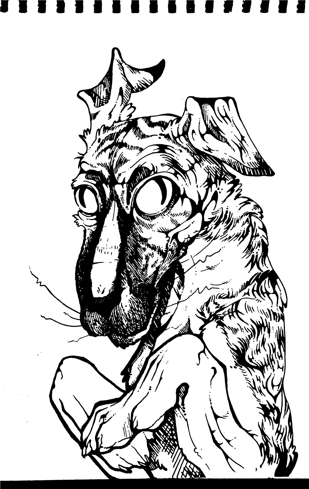 Devious Dog, Ink on Paper and Illustrator (2024)