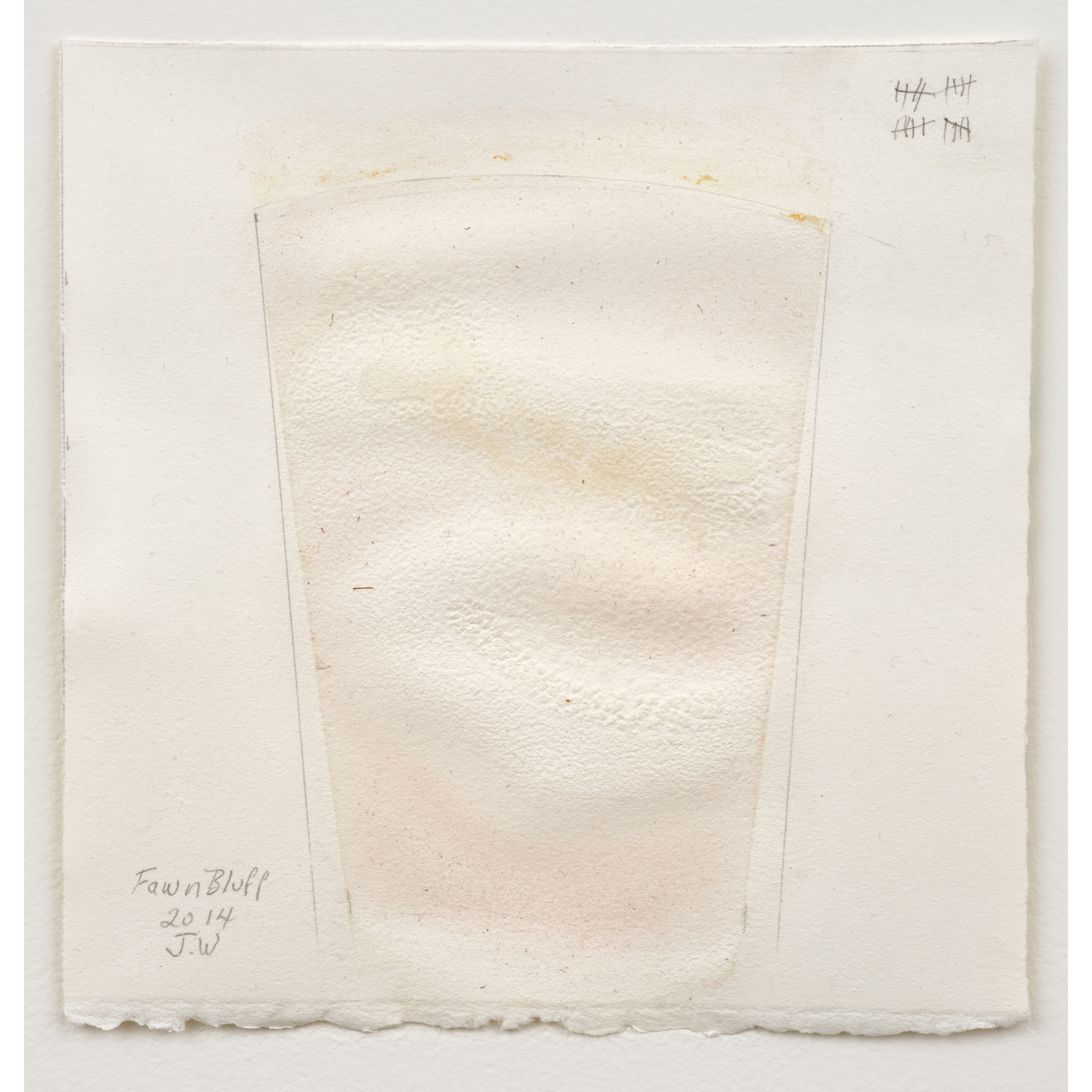 Judith Williams, Fawn Bluff, 2014. 19 x 19 cm / 7 1/2 x 7 1/2". Inlet water on paper (20 layers). Collected by JW.