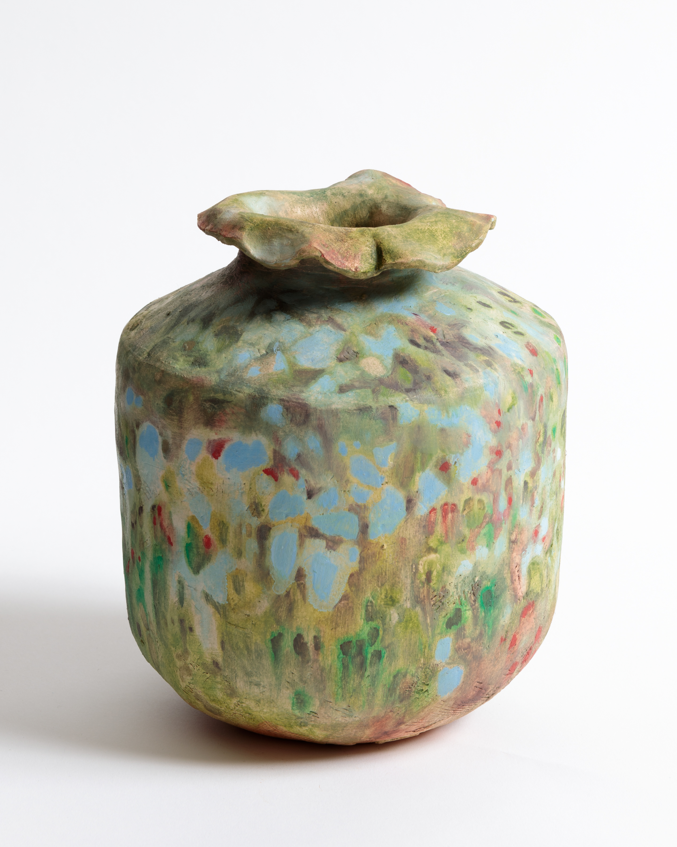 pot with memory of greenhouseoil and underglaze on ceramic8x6x6"2023