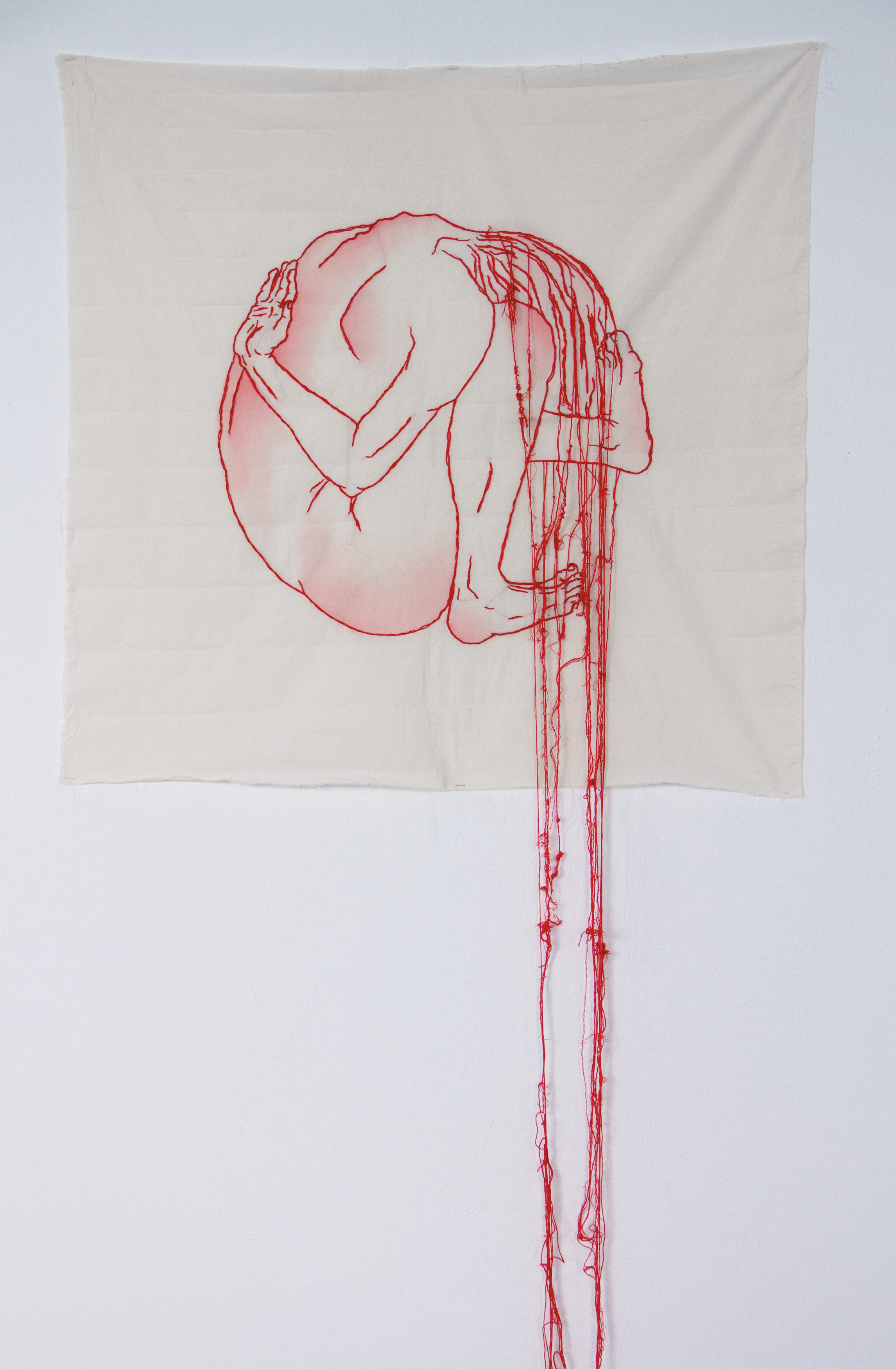 Distrust (Teil 3), Stickerei und Acryl auf Textil, 100 x 100 cm, 2023