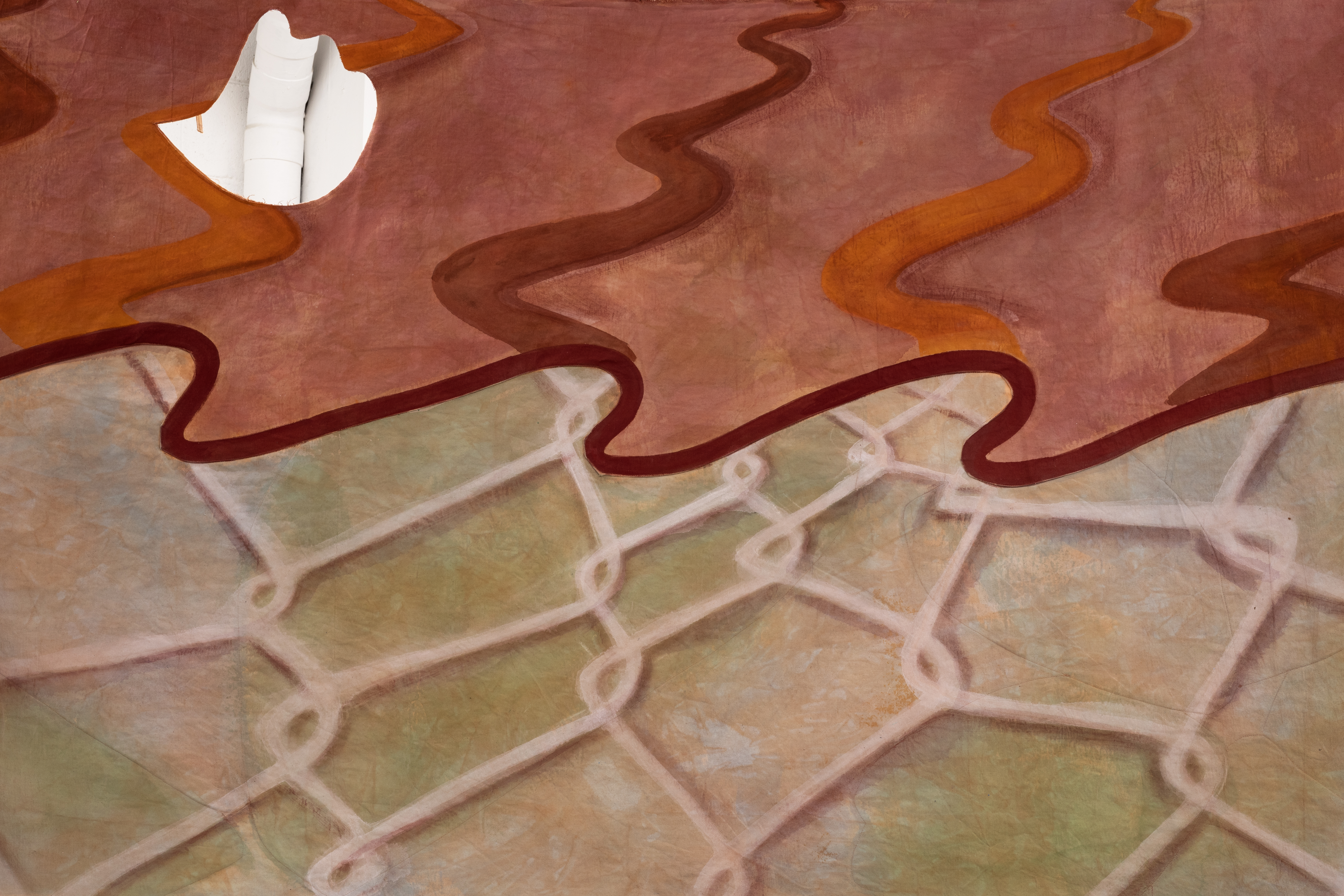 Detail of Cosmos, 2025 Pigment and acrylic base on dyed cotton canvas.