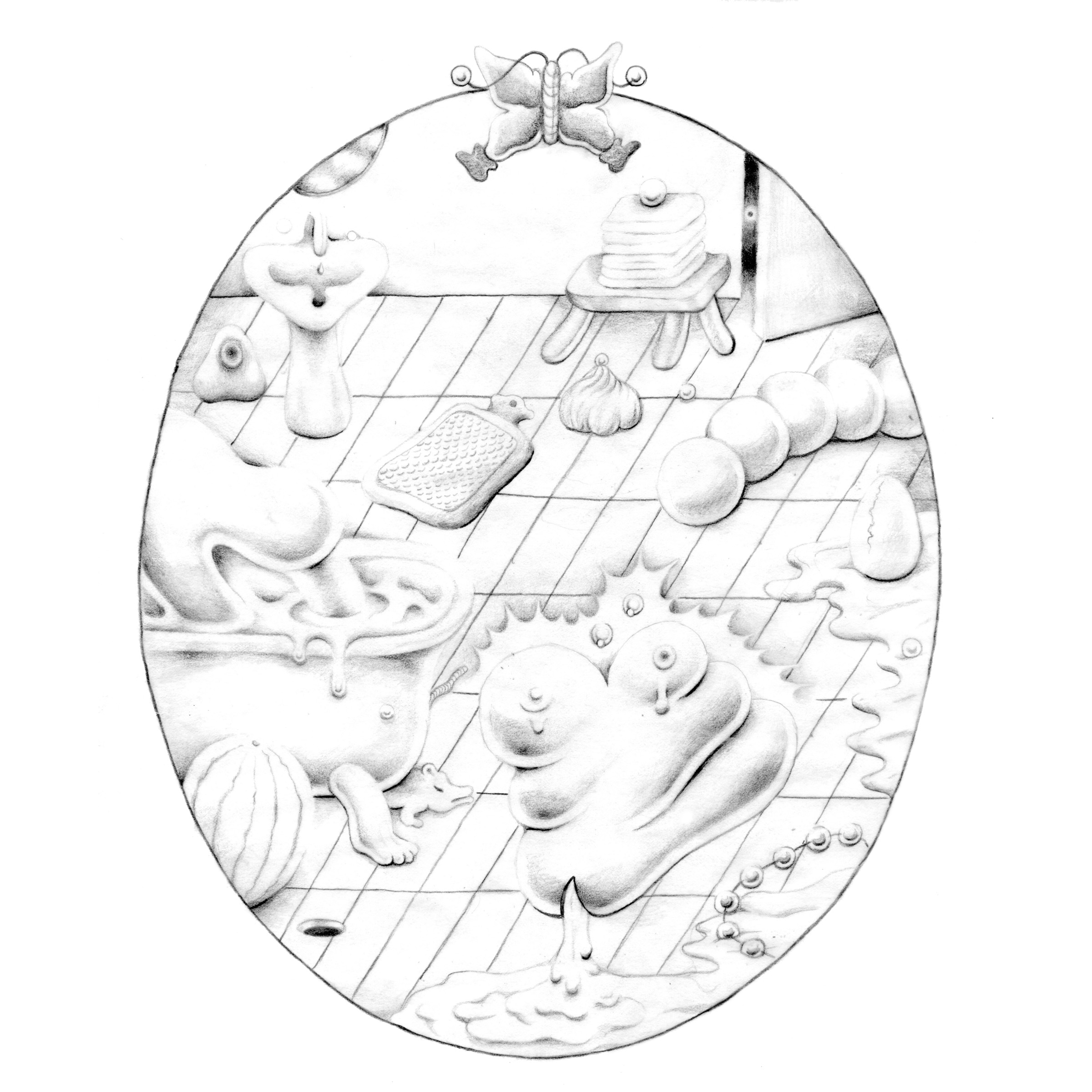 ----------- Untitled Bathroom Drawing ----------- Pencil on Vellum - 2018