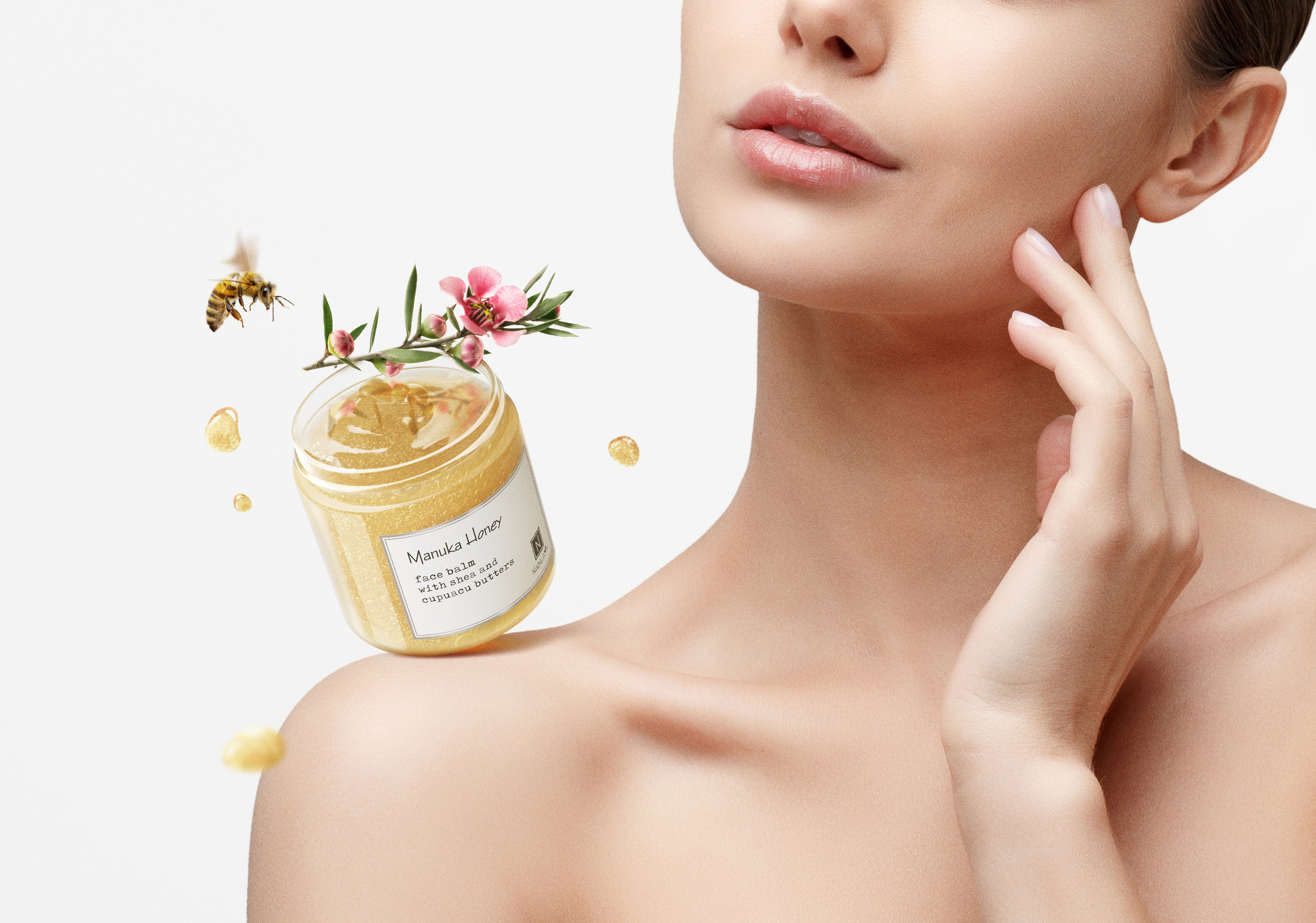 Social media campaign for the manuka beauty products. Cosmetic product photography. Makeup product styling. Created by Eclectic M Studio.