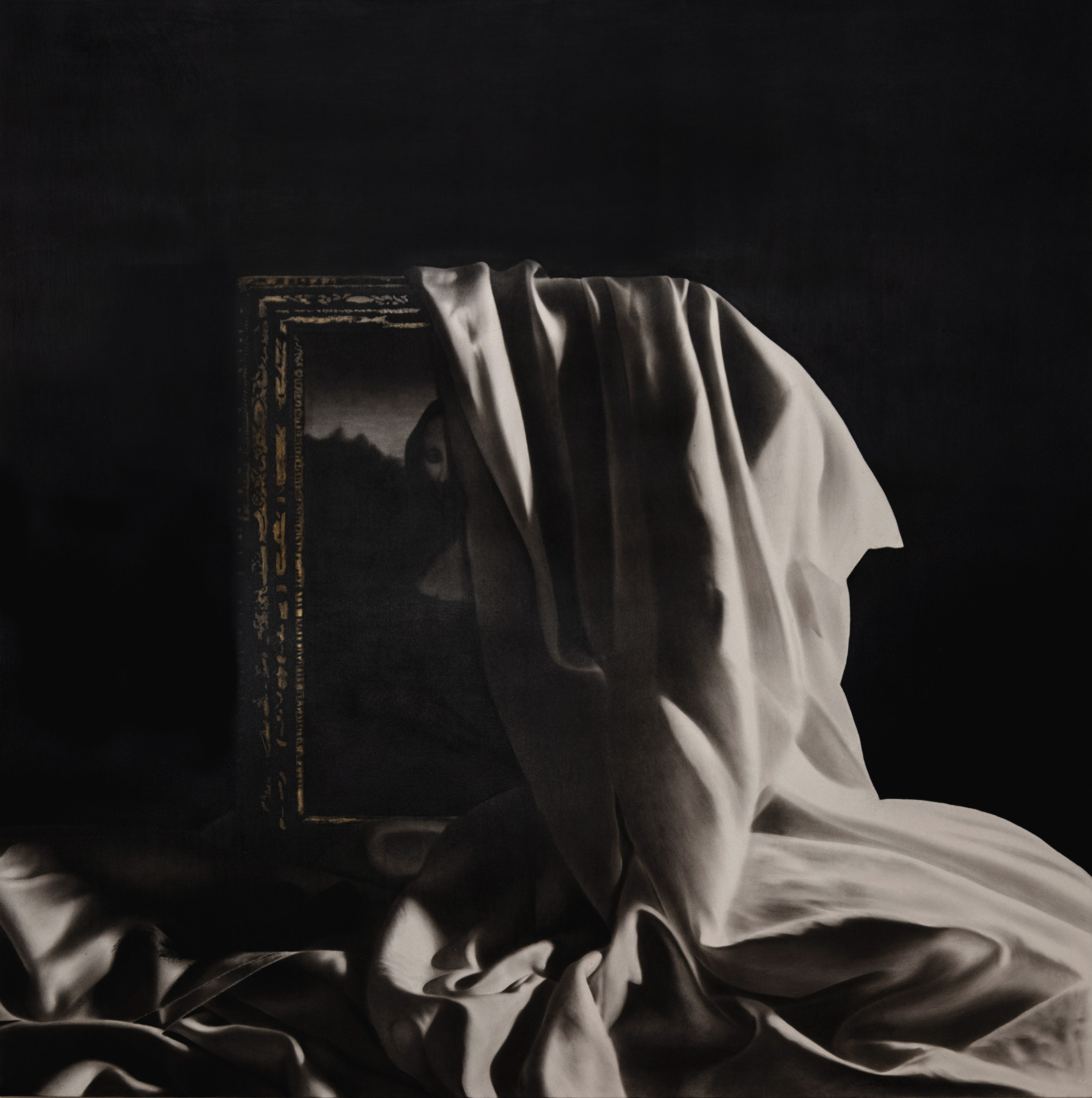 Amateur | 2022 | Charcoal, acrylic, and gold leaf on canvas | 140 x 140 cm
