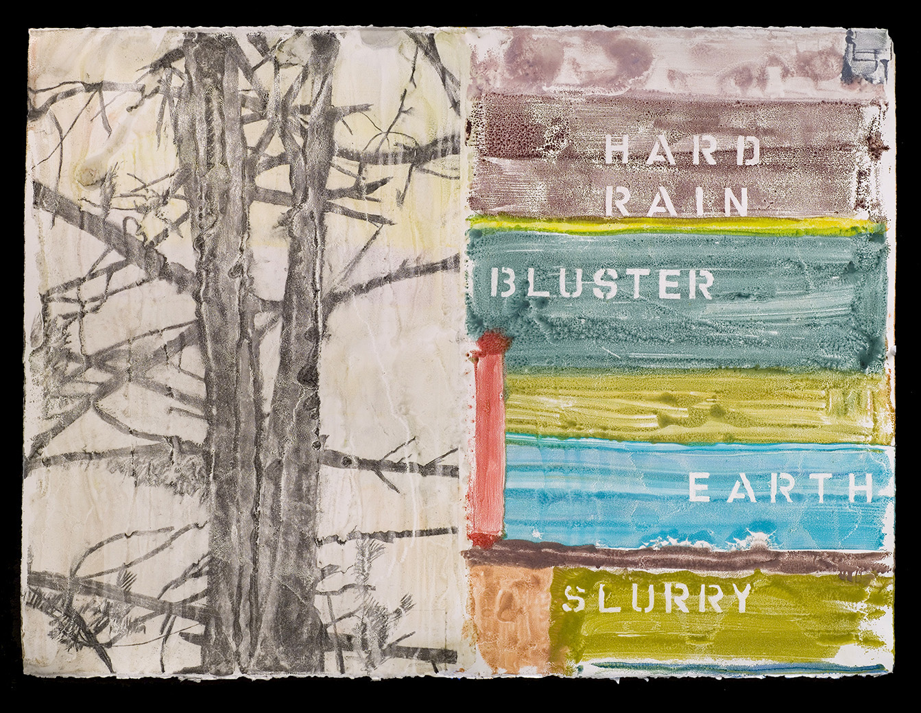 Hard Rain. 2009. encaustic monotype. 22" X 30