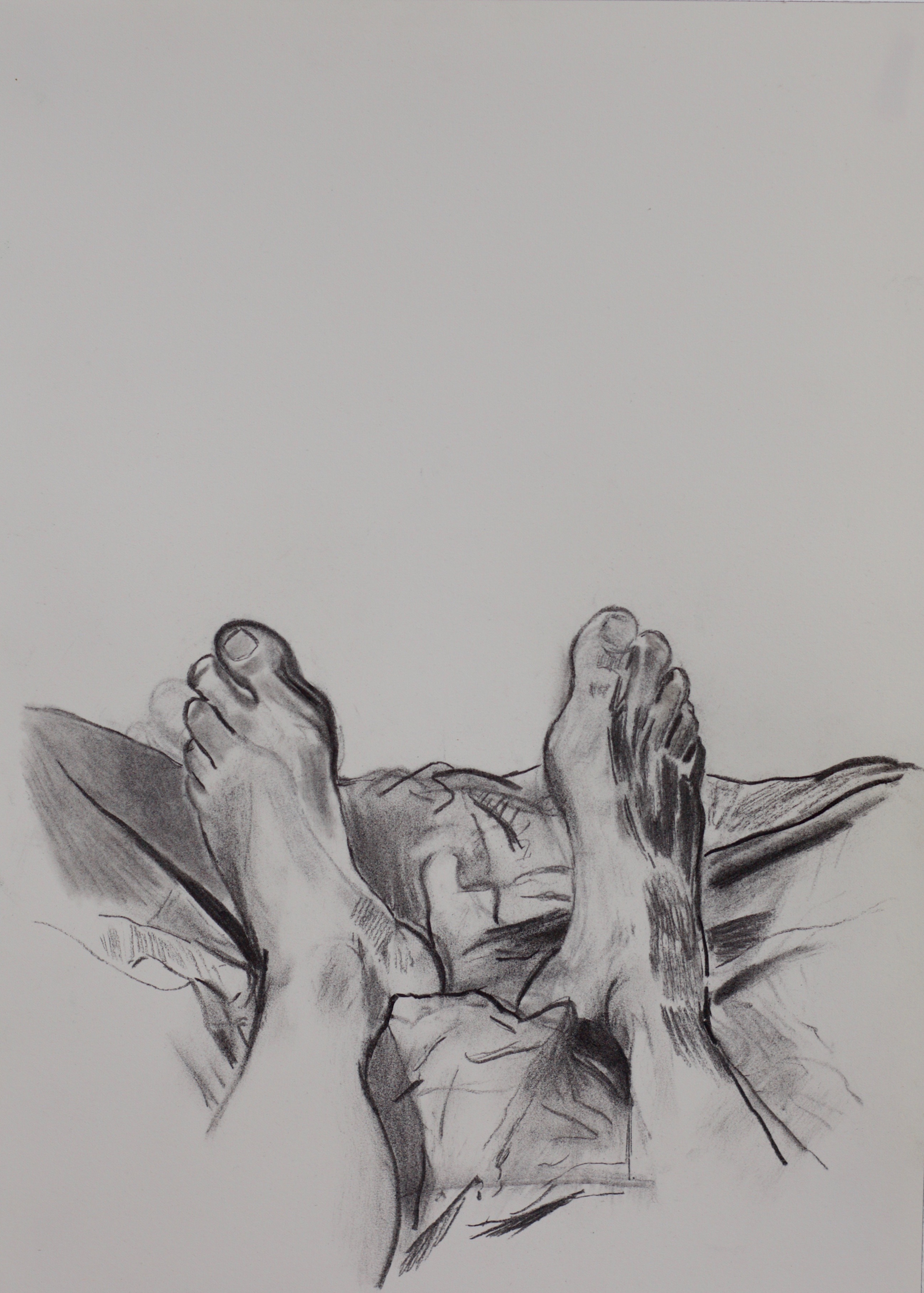 Untitled (lying in bed, thinking about Manet, feet study), 2019, charcoal on paper, 36 x 26 cm 