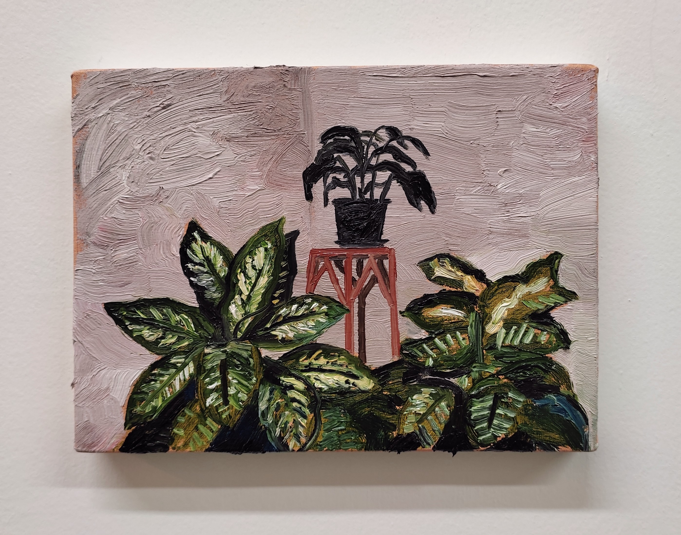 Vasos com folhagens, 2023&oacute;leo sobre tela 13 x 18 cm