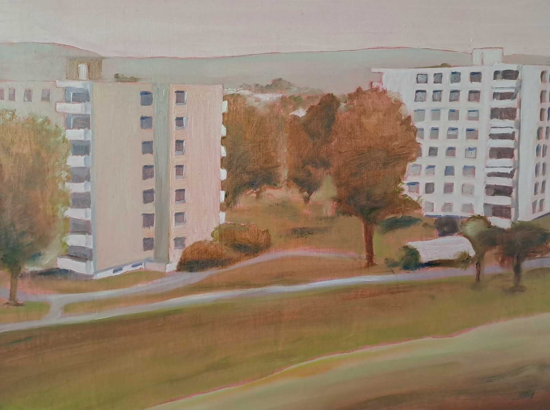 Uster Brunnenwiesenweg 2020, Öl auf Sperrholzplatte, 30 x 23cm