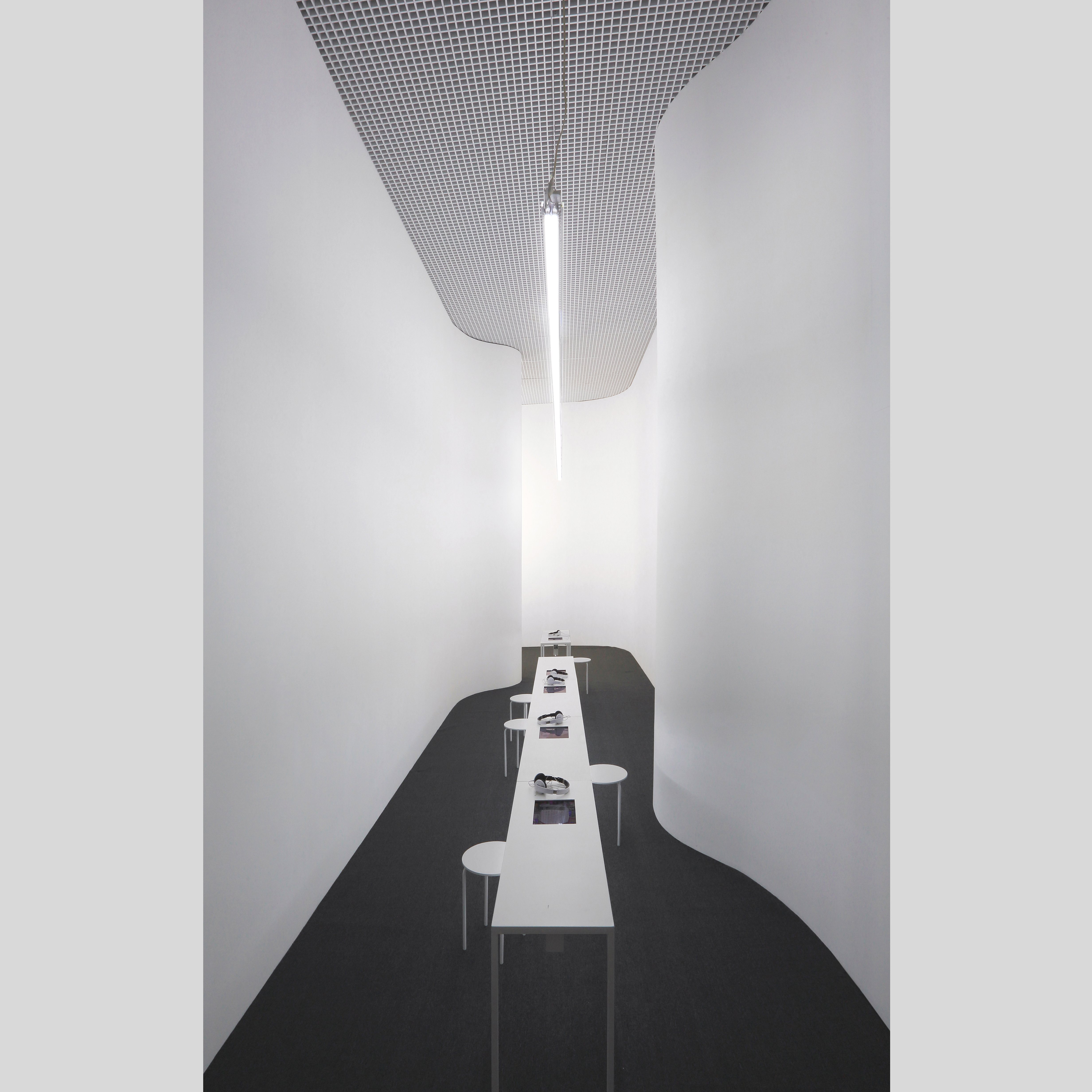 FLUX PLAYROOM / A new educational space in an existing local art institution providing a space for user guided self-learning and topical exploration designed with media integrated custom furnishing, and infrastructure for moving image projections and other future technologies.