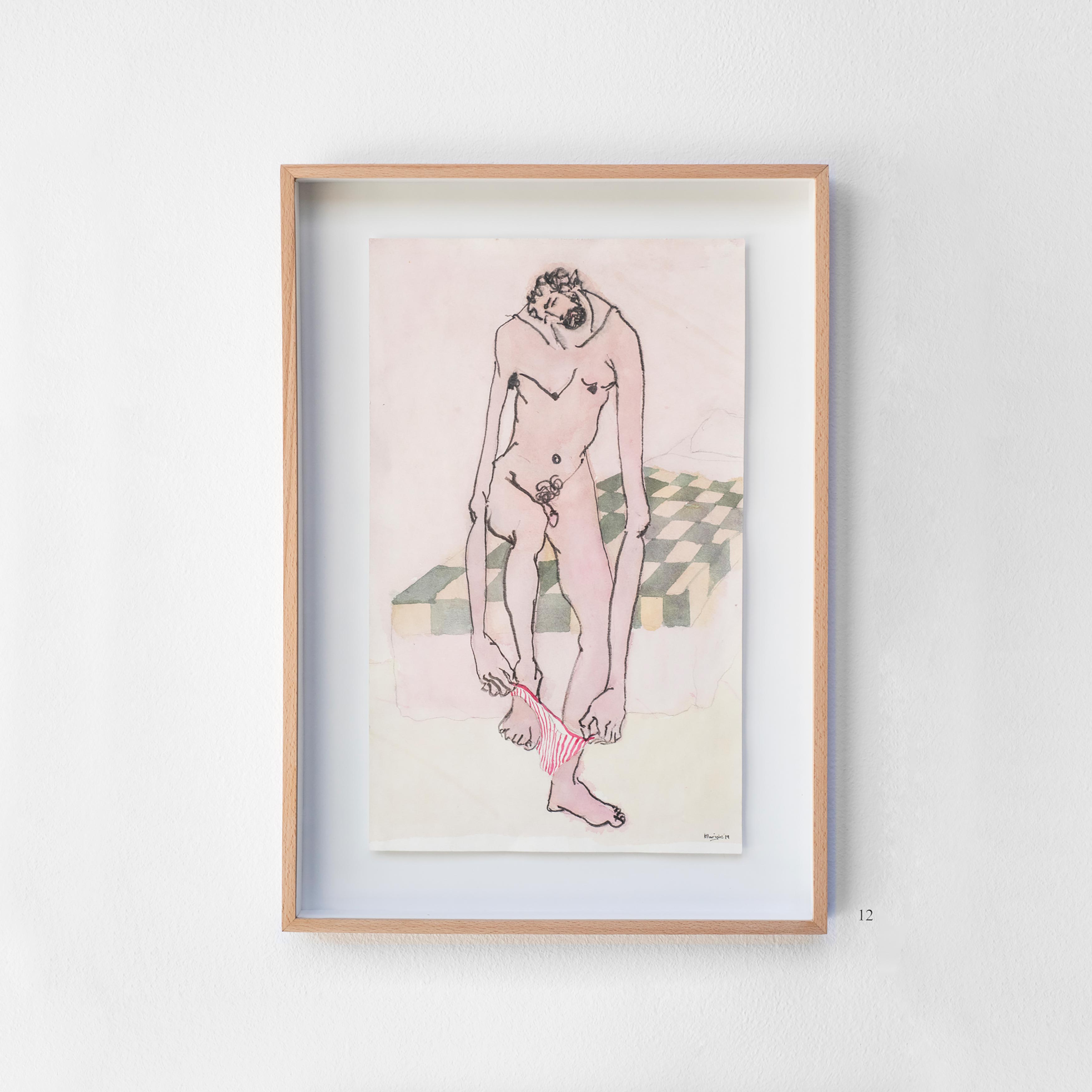 Dressing with bed, 2019, Graphite and watercolour on Canson paper,51 x 36cm