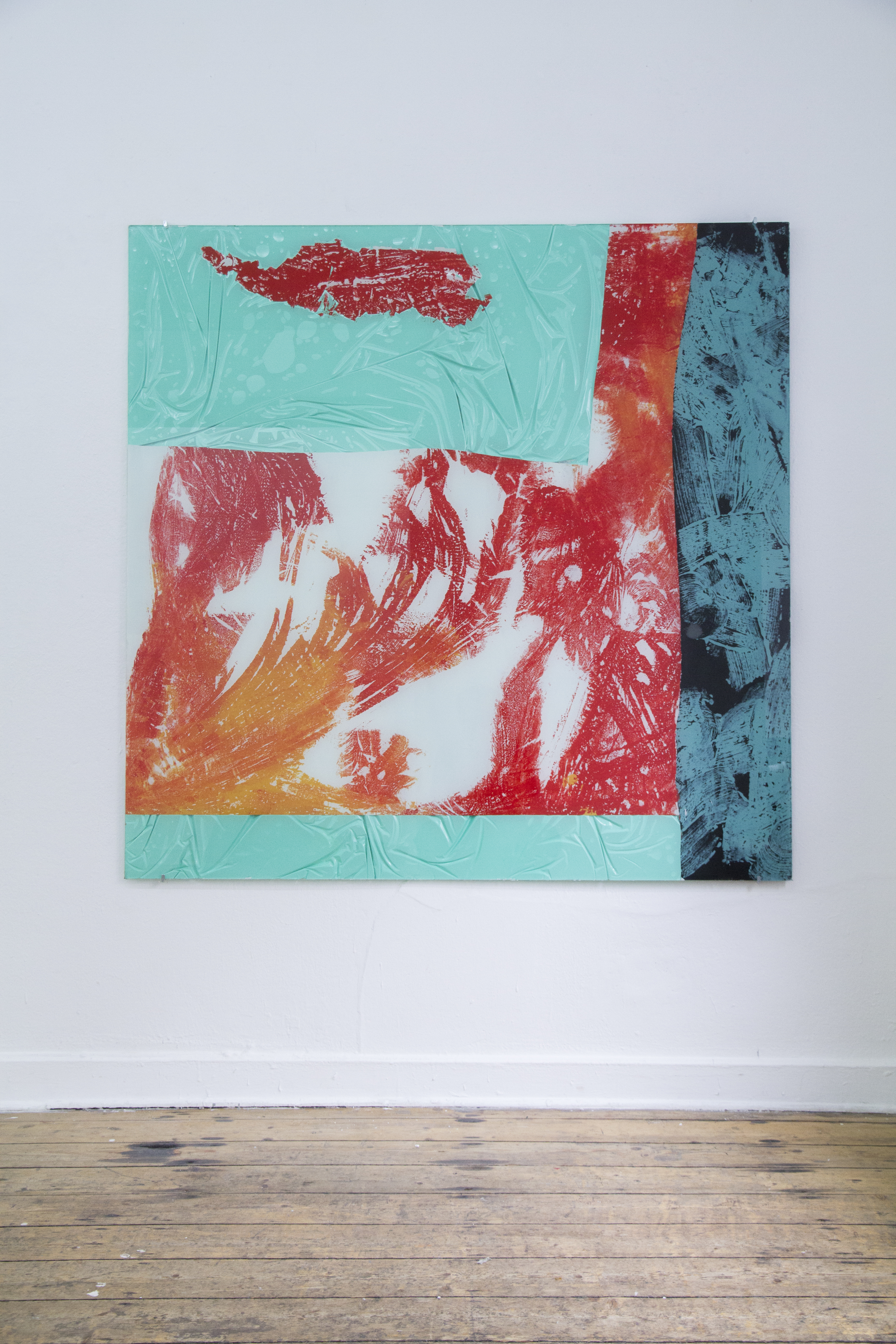 Air force 1 2017 Acrylique and stickers on glass 145 X 146 cm