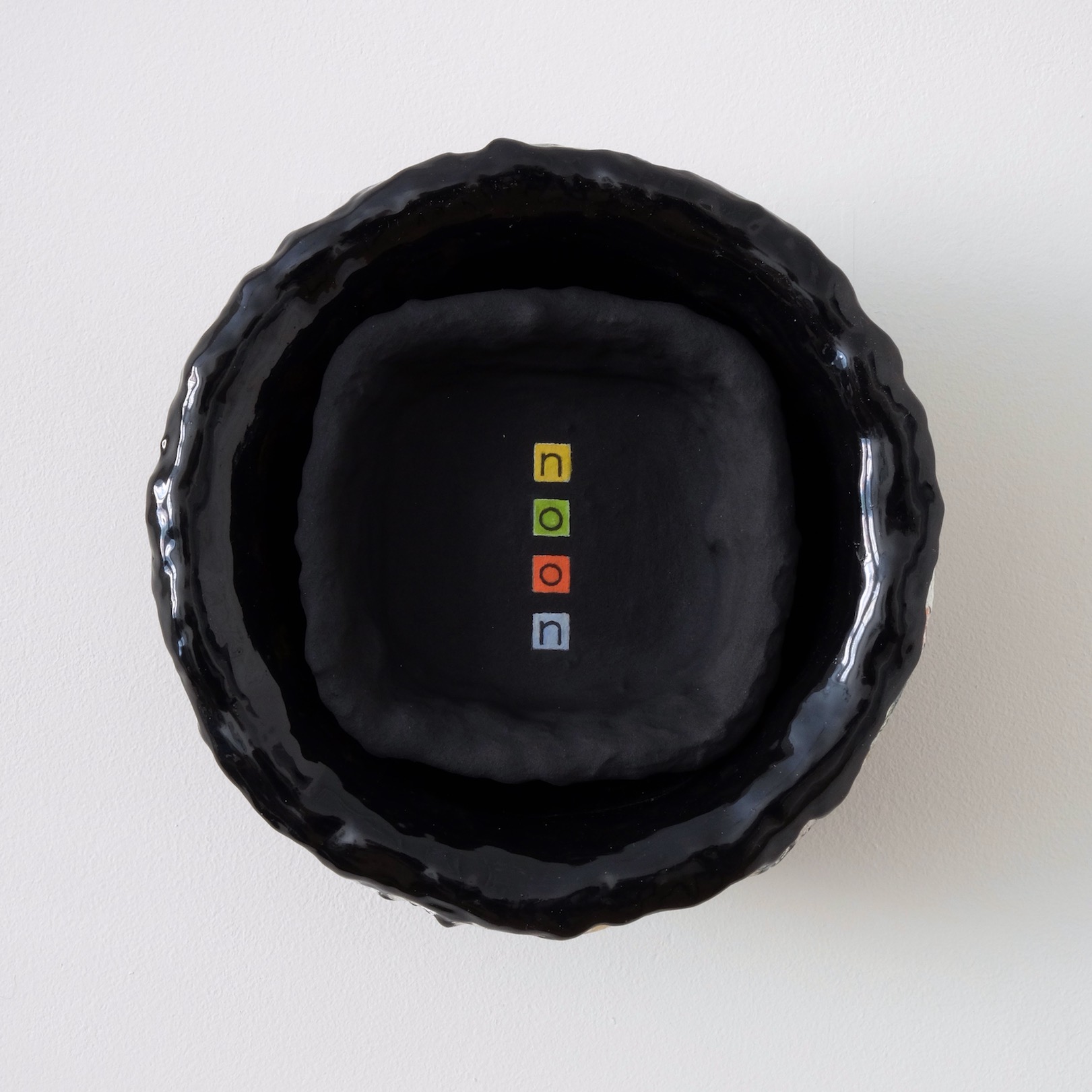 Untitled 2017, acrylic, alkyd and oil on glass and plastic bowl, 18 x 18 x 8 cm, private collection