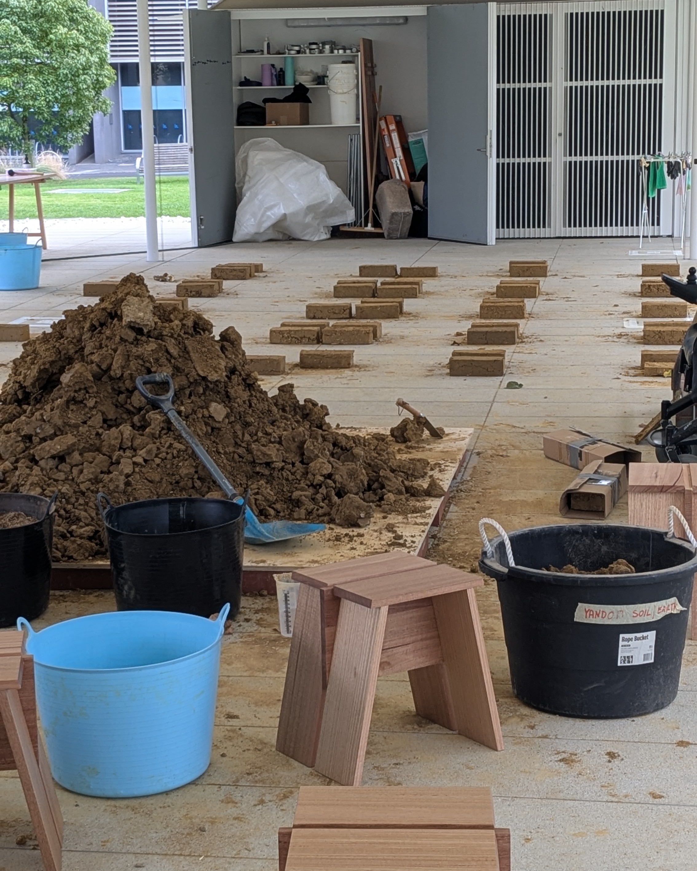 Previous earth block making workshop at MPavilion