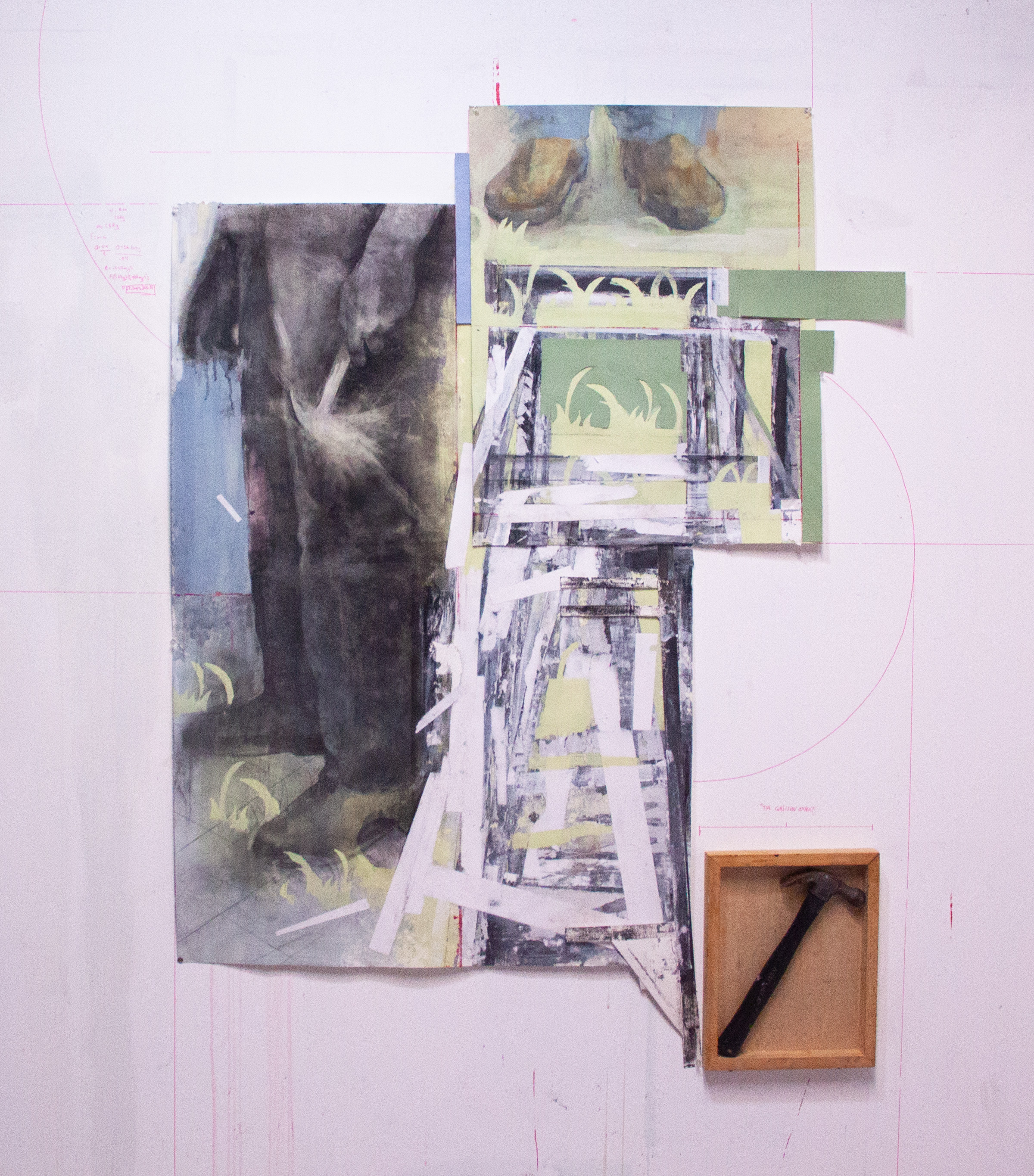  A Breaker, 2024, Acrylic and charcoal on paper with found object, dimensions variable, 2024