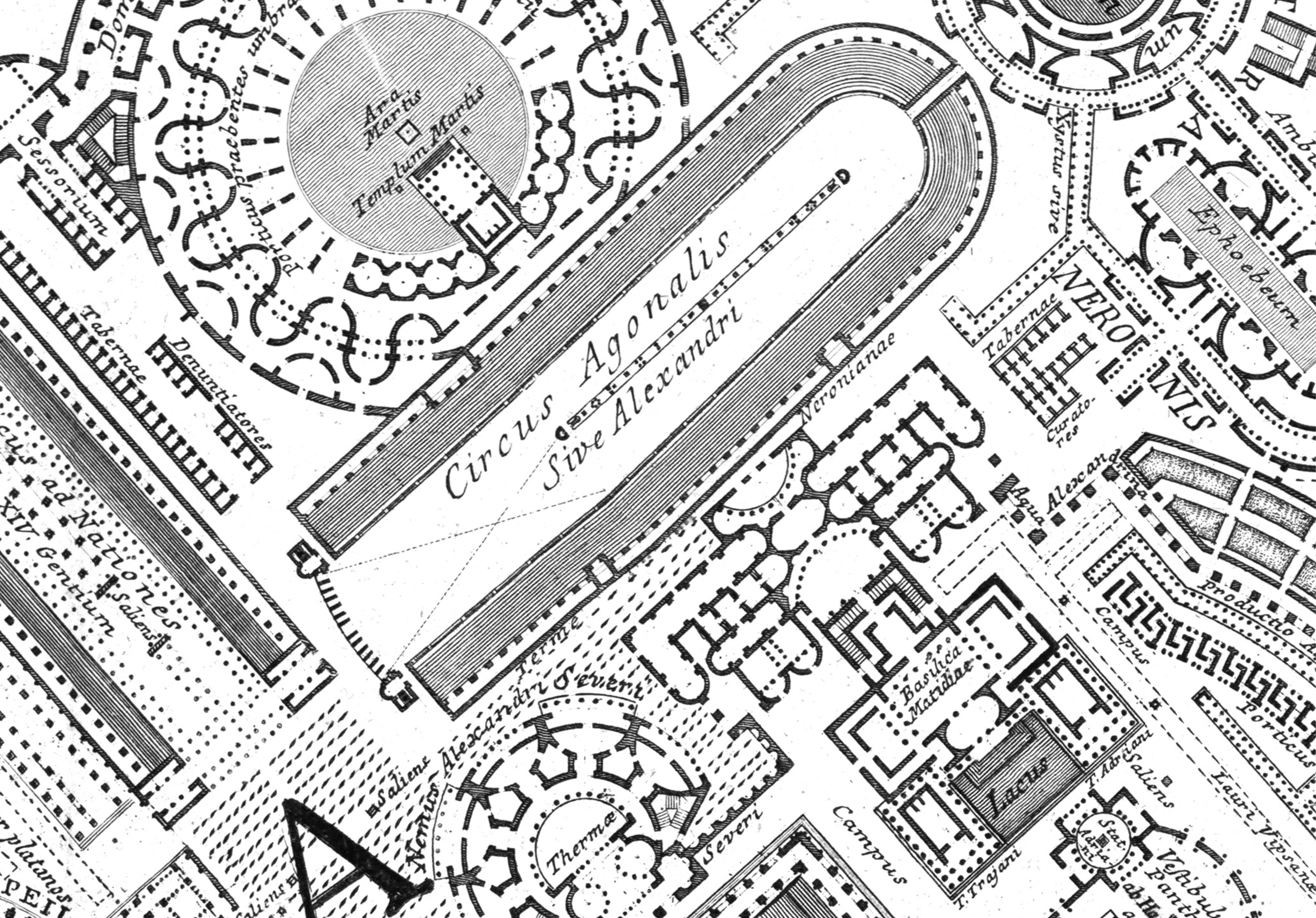 G.B. Piranesi, detail of the Ichnographia Campi Martii, 1762.