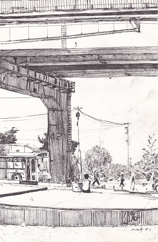 반포대교, 2024, pen on paper, 18.5*12.2(cm)