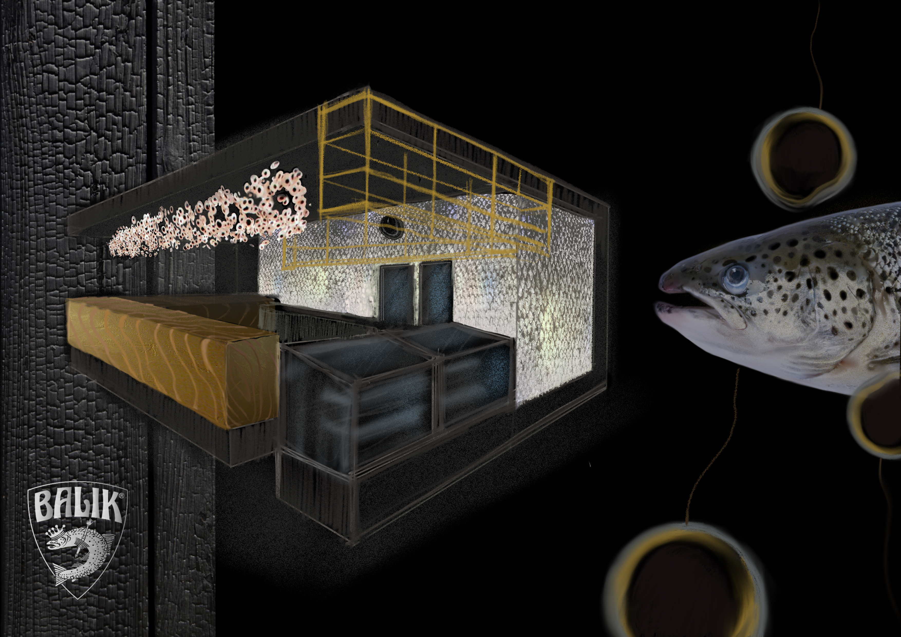 Rendering Szenografisches Konzept der Schuppen