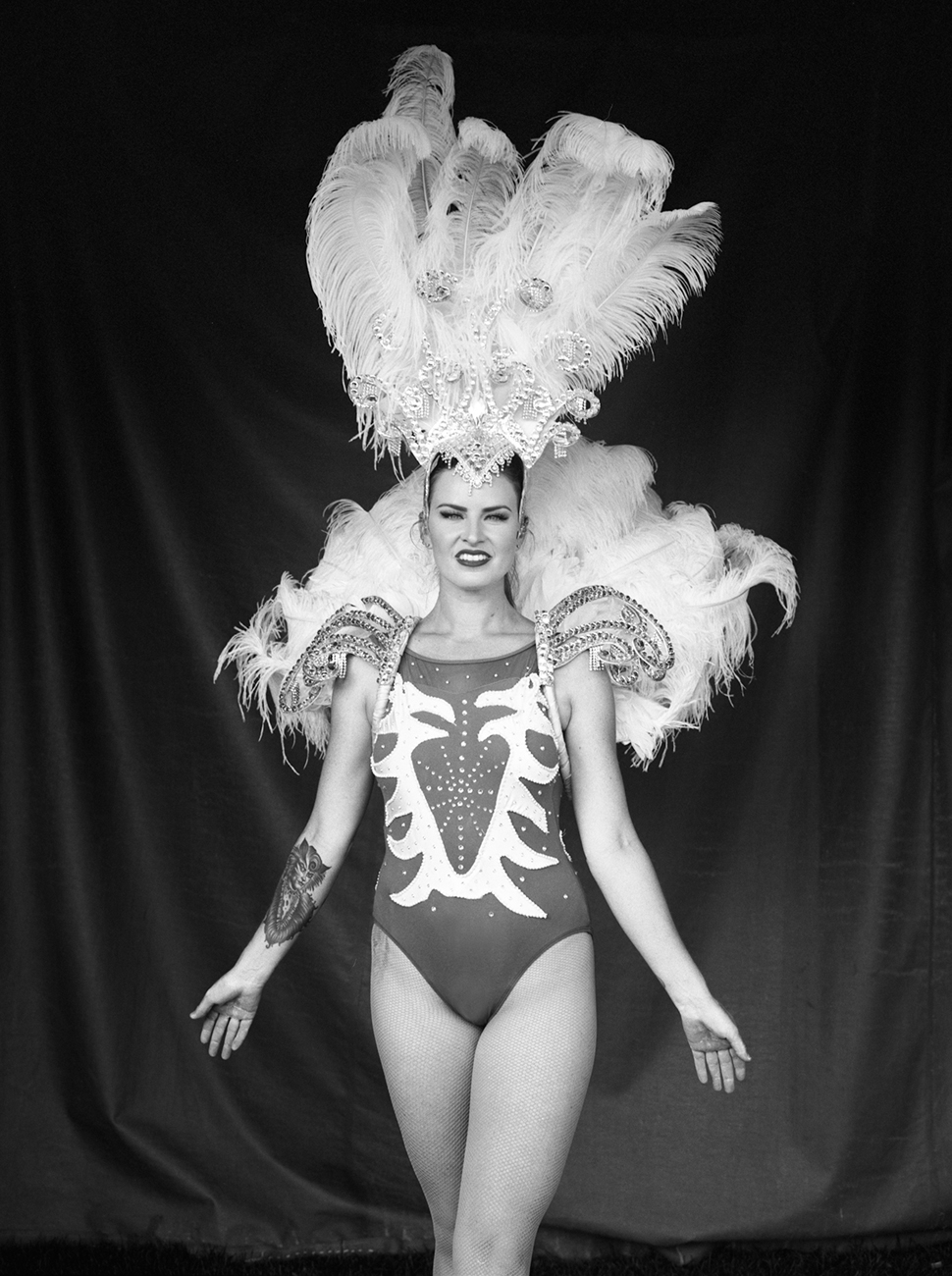 Trapeze artist Miss Simone backstage in Oconto, Wisconsin, 2018.