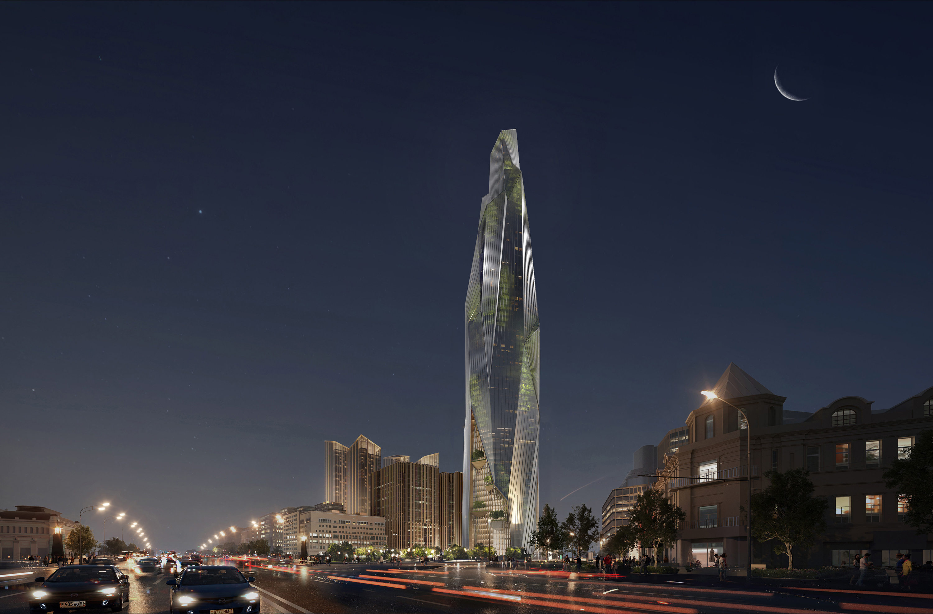 “Glacial Formations” Rendering Street View Night @architectural illustration & cg