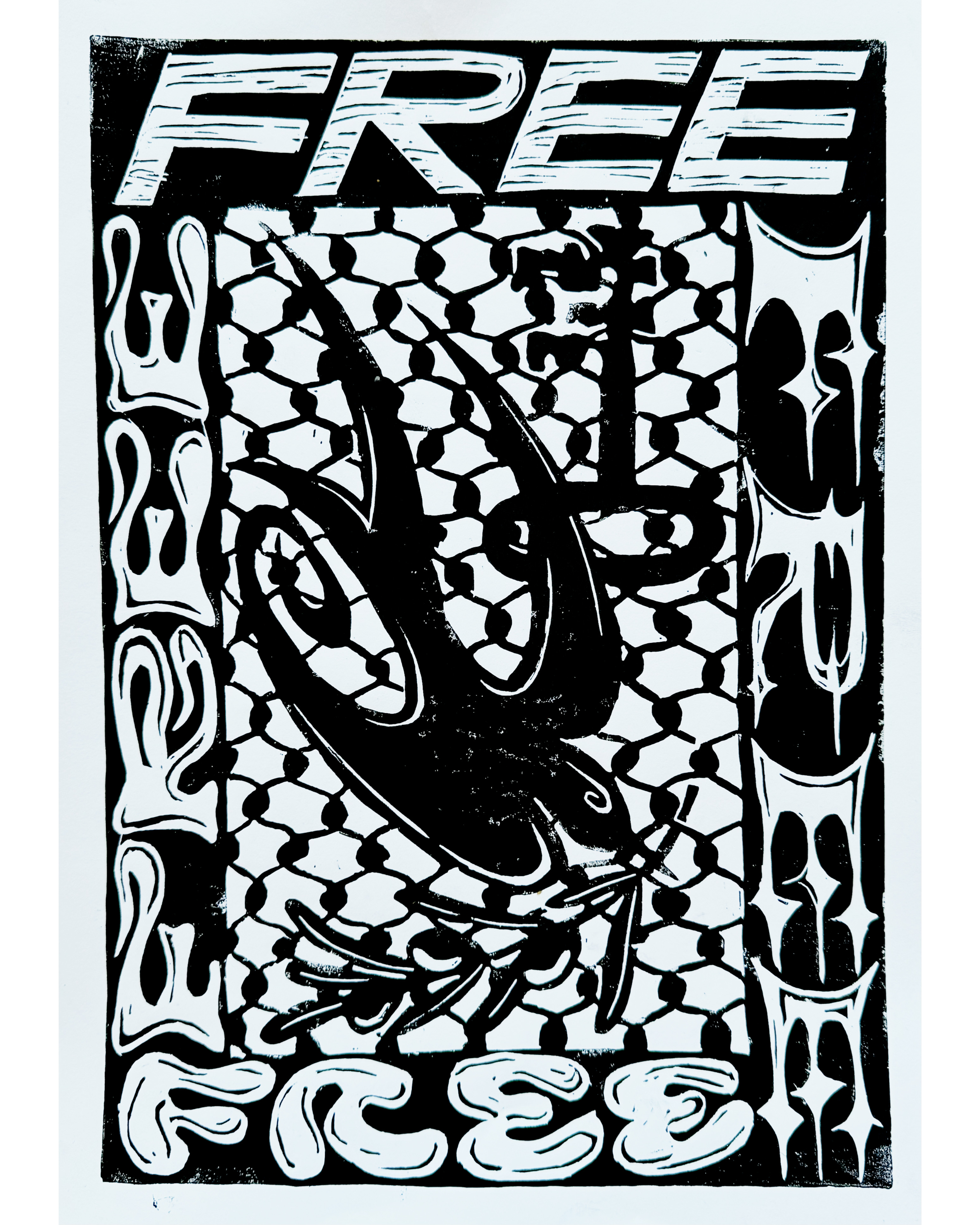 Free Palestine Lino Print. 2024/FOREVER