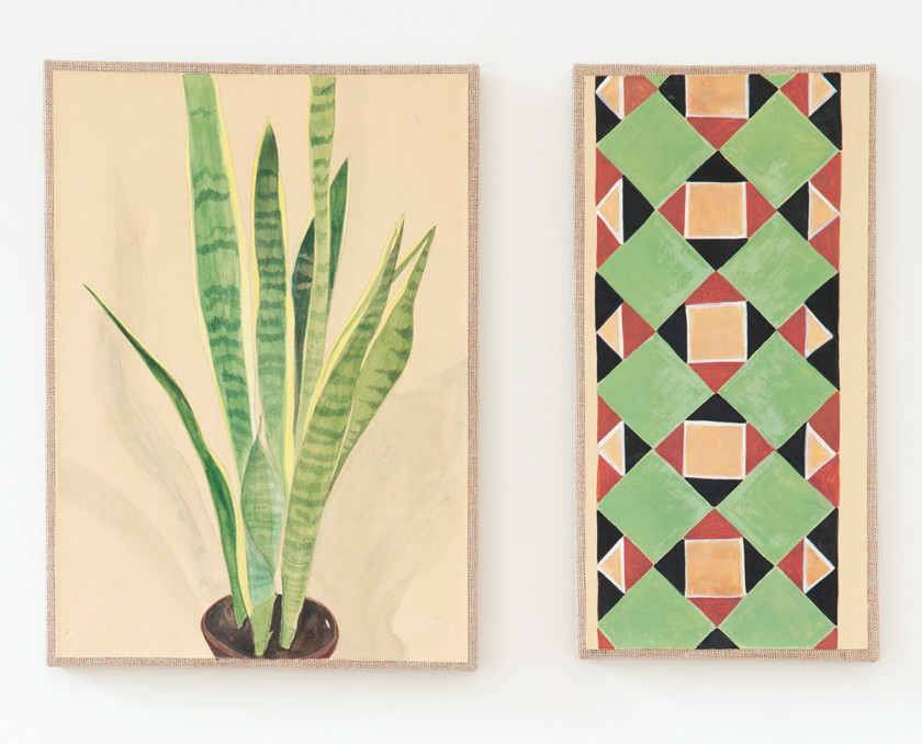 Annalisa Pintucci, Sanseveria e pattern, 2015, watercolours on paper mounted on canvas, cm 37x27 and 37x18
