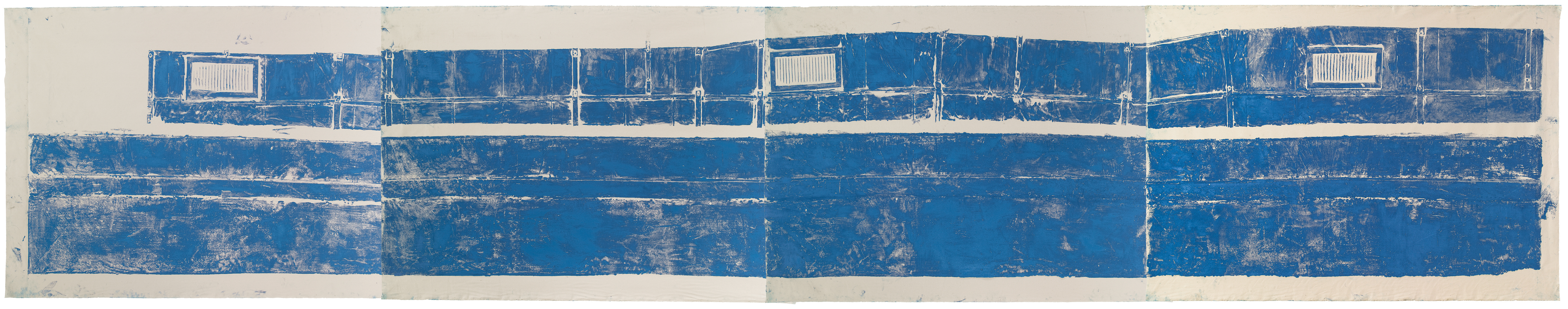 Eastern Beam, 2014. Oil printing ink; four panels, each: 66 &times; 90 inches; total dimensions: 66 &times; 360 inches