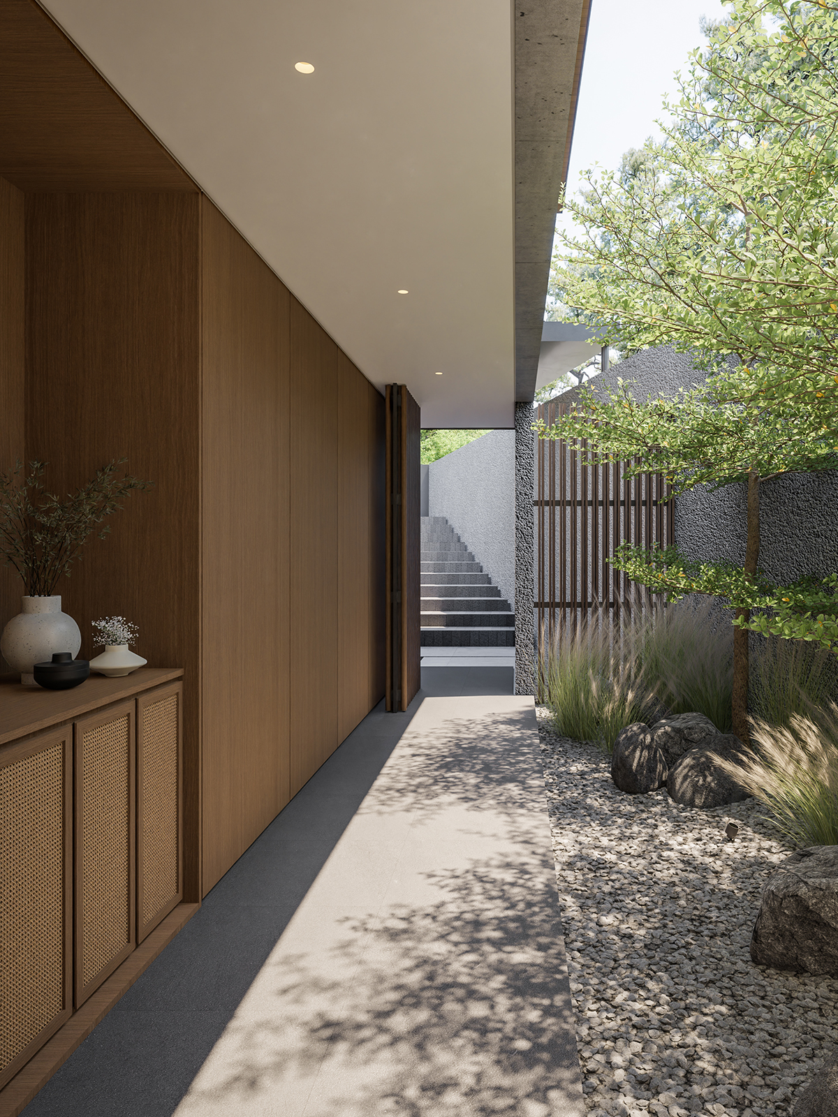 Side courtyard that connects spaces