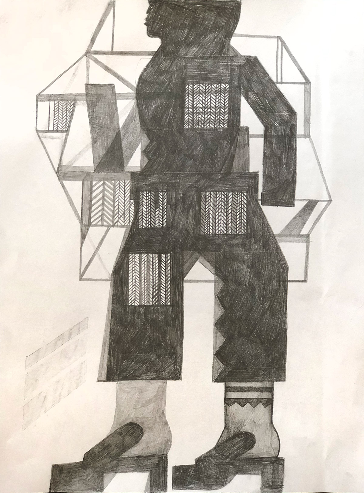 Scaffold Man, 2016, Graphite on paper, 12 x 9 in. (sold)