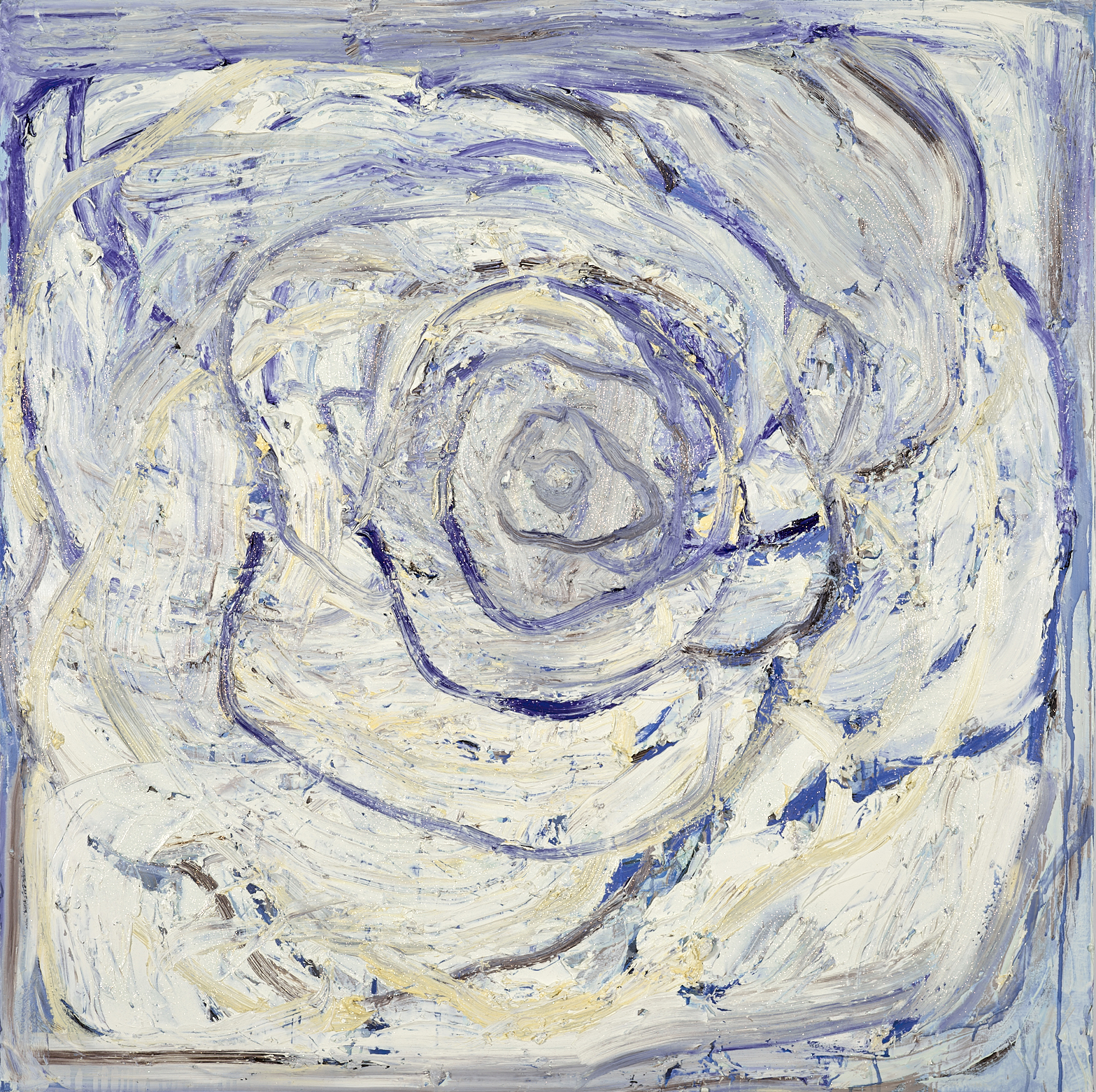 Blue Punk Camellia, 2019, oil on canvas, 48 x 48 in