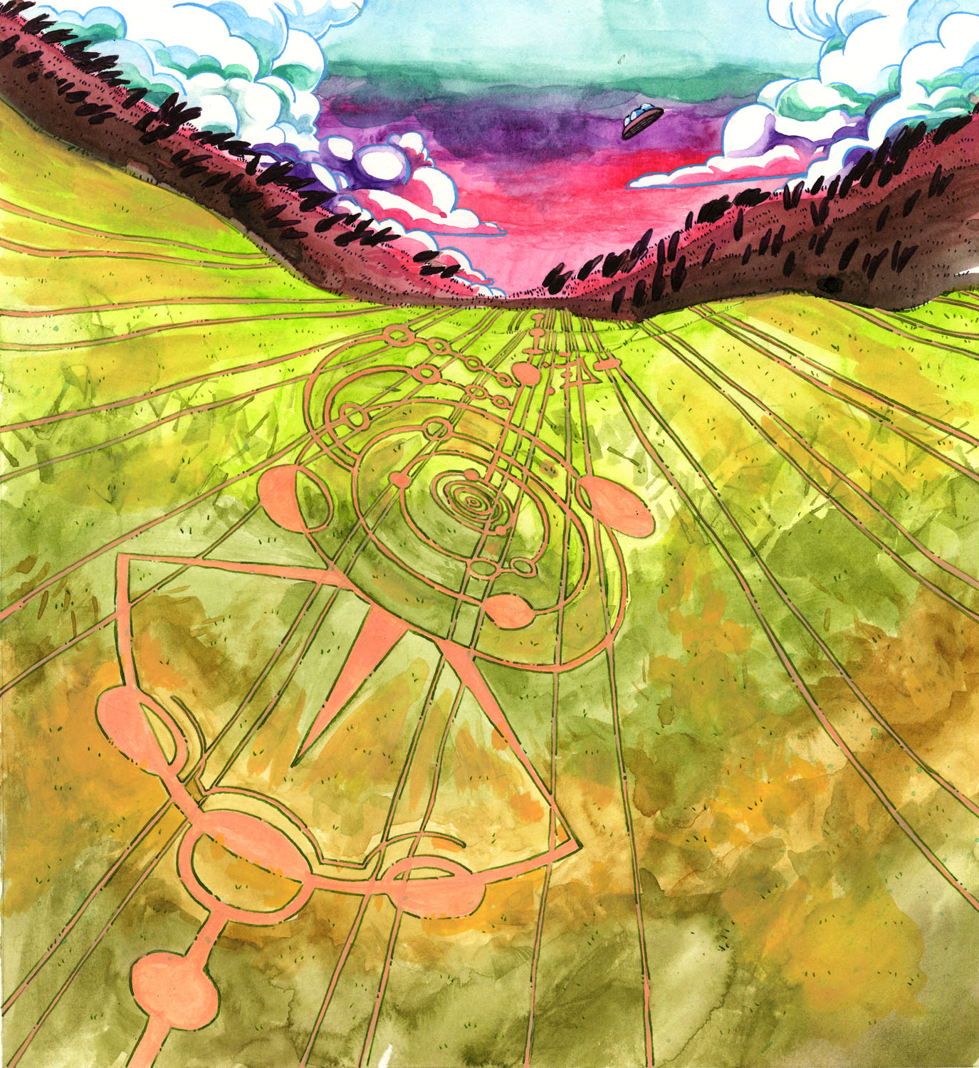 Crop CirclesWatercolor, Ink, &amp; Gouache, 11 x 12, 2022