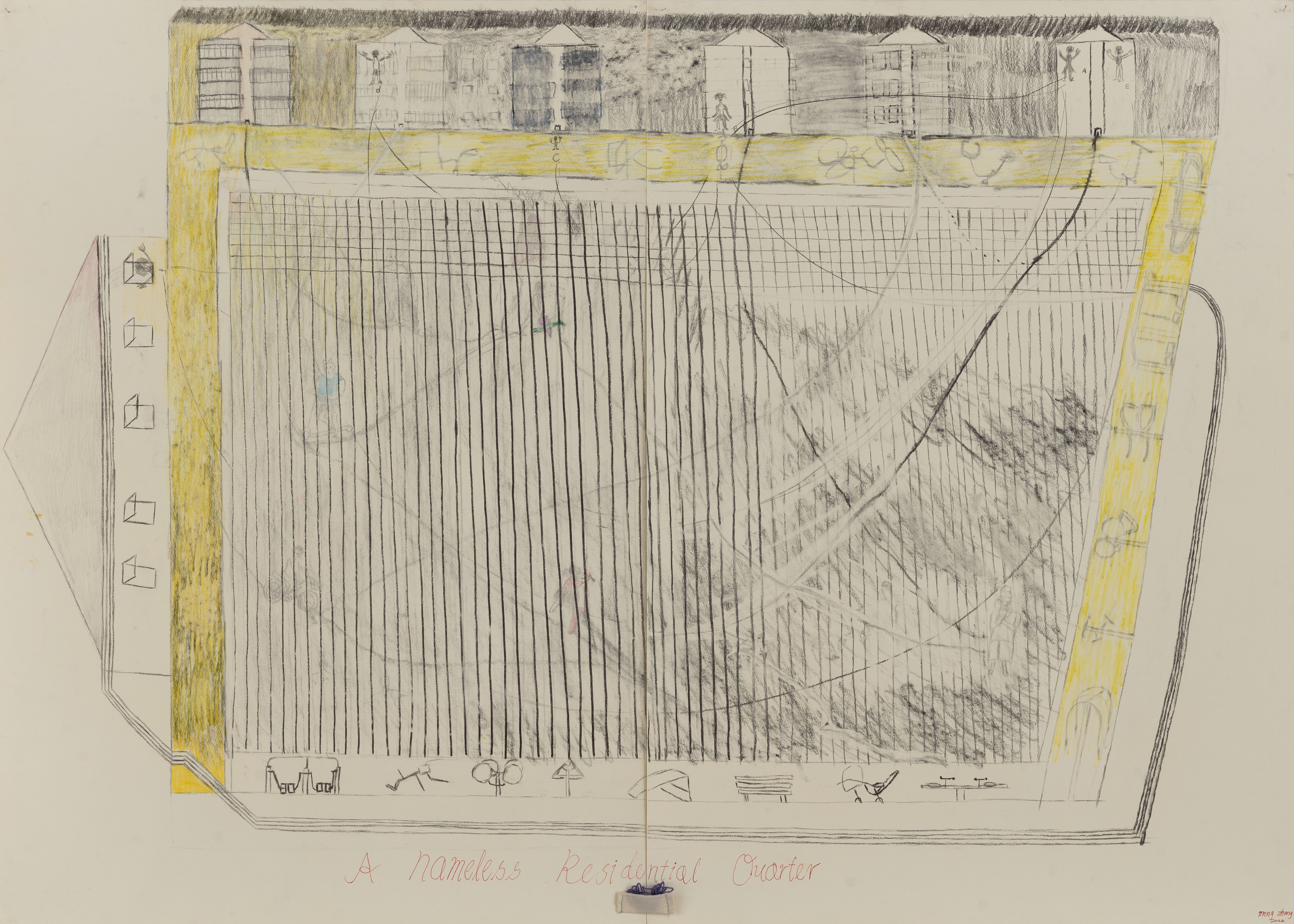 A Nameless Residential Quarter II, 100 x 140 cm, pastel, charcoal, cotton, wool on paper, 2022-2023