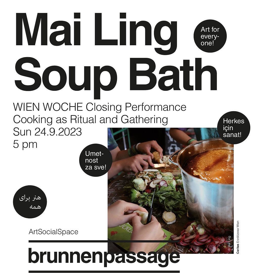 Mai Ling Soup Bath is an immersive journey of the senses and contemplation, wherein we shall commune through a harmony of flavors, a meditative sound bath, and caress. Food has always been a sacred place of kinship, solace, care, and tenderness. Let us gather as one, sharing in the embrace of a communal repast, igniting our spirits and nourishing our collective existence. Collectively, we will brew a pot of familiar sensations and edible memoirs — an embodiment of our intertwined pasts, present pulsations, and hopes. At the end of the session, everyone is invited to share a warm meal together.