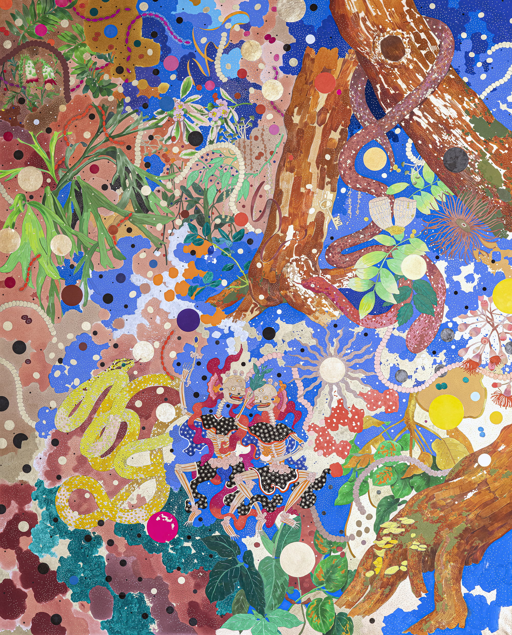 Citipati_2020_Gouache, ink, marker, pen, pigment, watercolor on paper, mounted on panel_130.3x162.2 cm