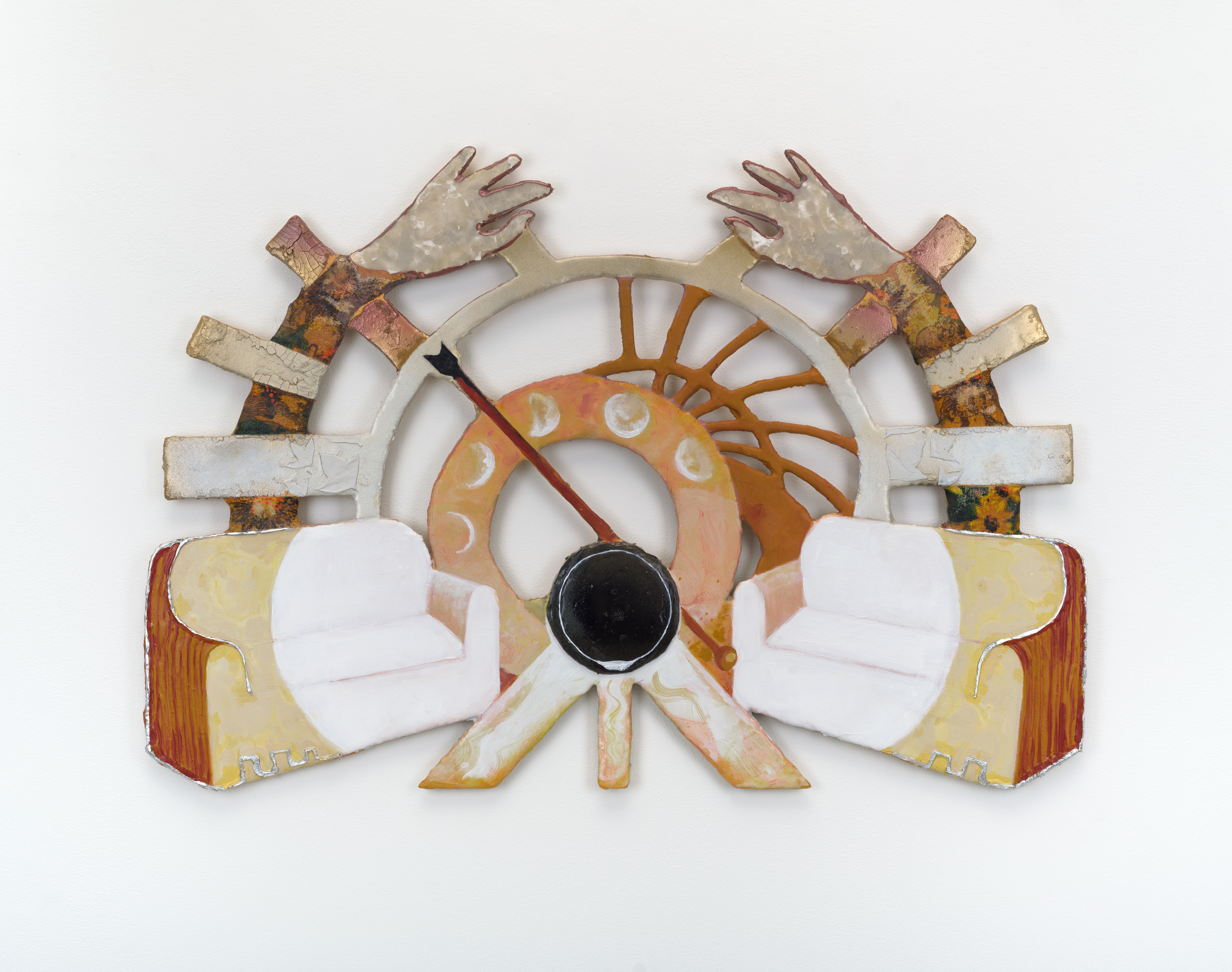 Astronomical Living Room, 2023, Expanded Painting Materials: wood, plaster gauze, fabric, resin, acrylic, acrylic molding paste, hot glue, silver leaf, and spray paint. 25”[h] x 35”[w] x 1”[d]