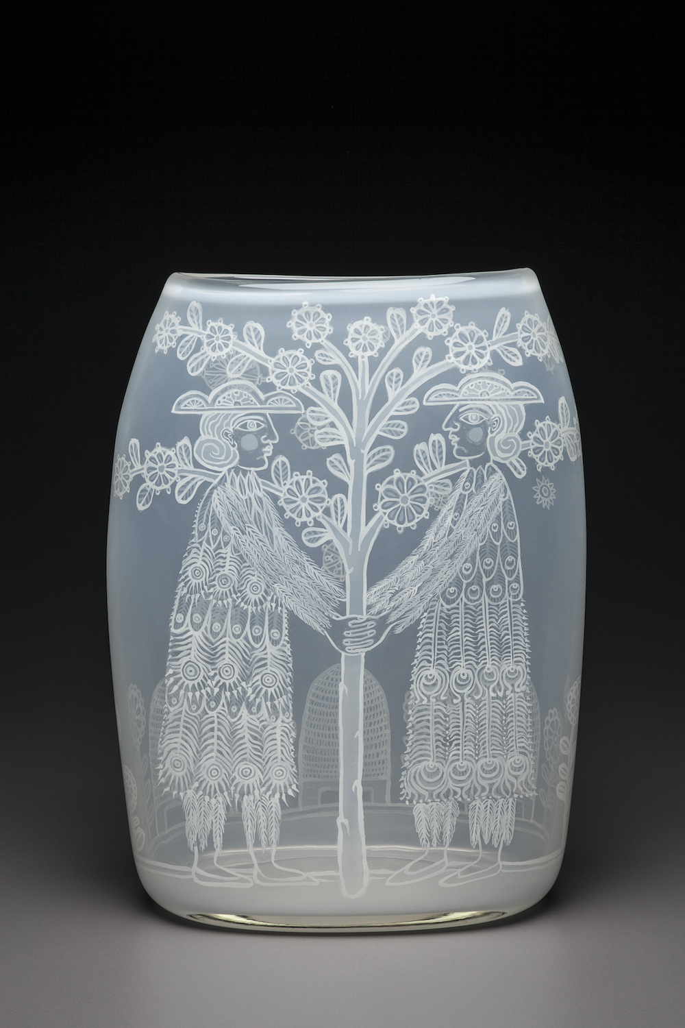 Guardian Angels, 2015, Vitreous enamels reverse painted on blown glass, 15.5 x 11.5 x 5.5 in.