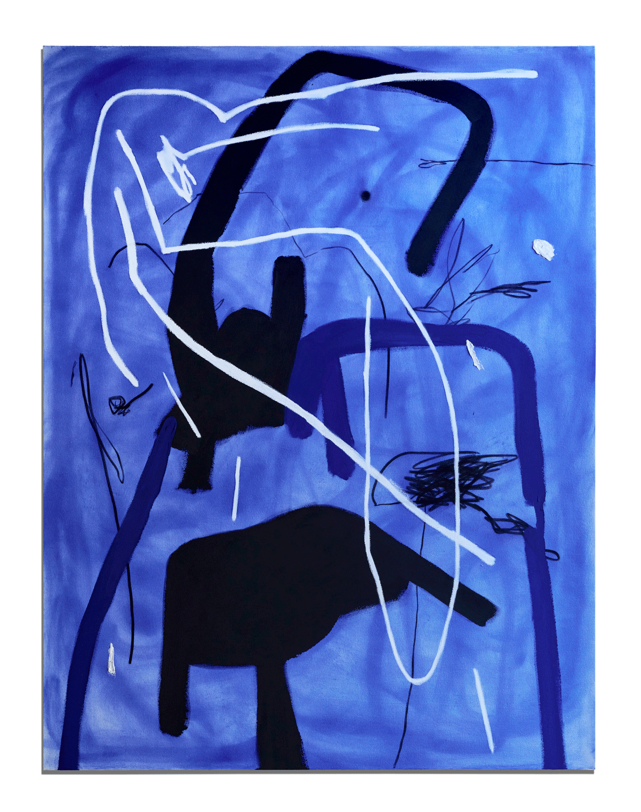 Polillas sobre rocas. Acrylic, oil stick, charcoal & pigment on raw canvas, 170 x 130 cm, 2024.