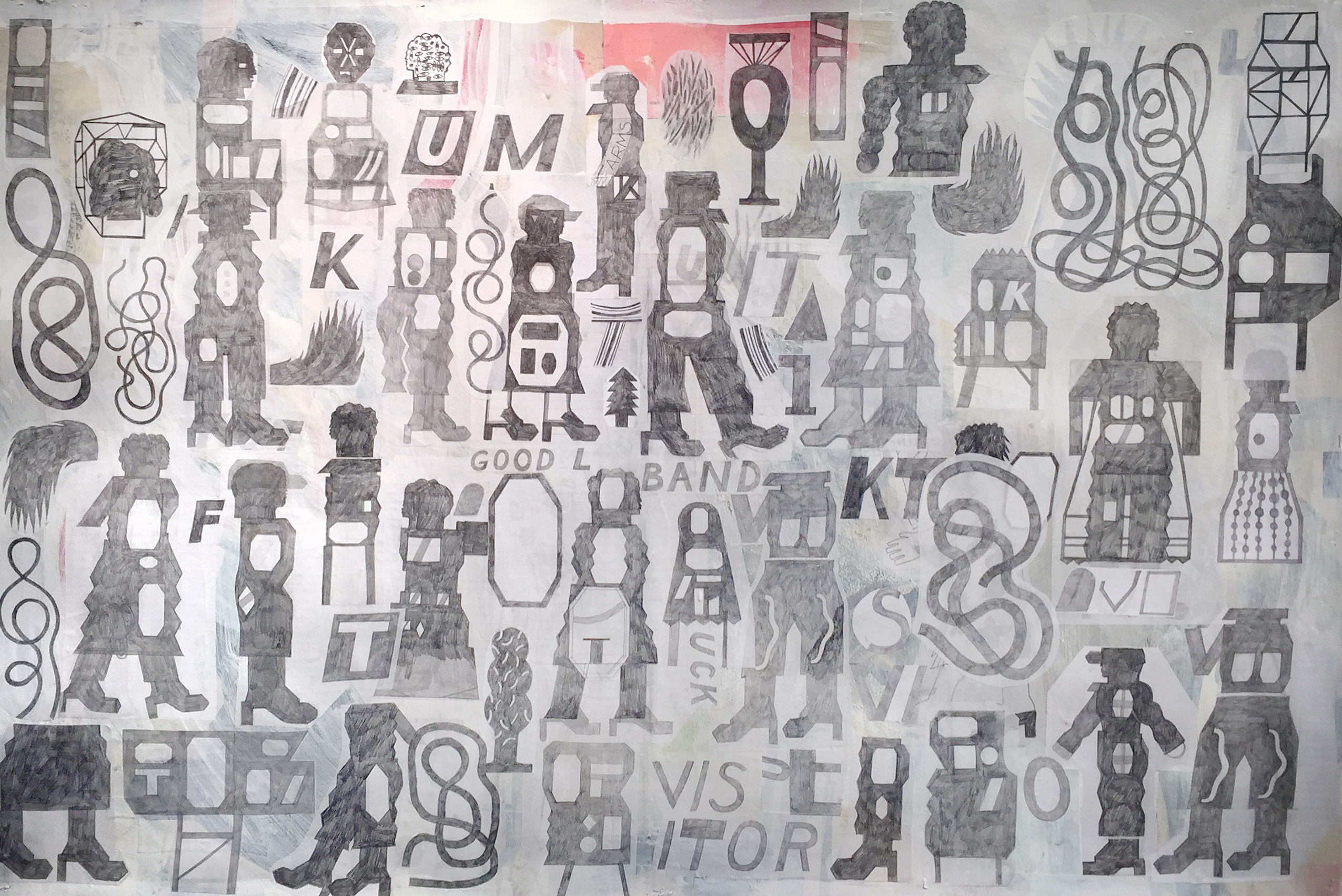 Good Band, 2017, Acrylic and graphite on paper, 30 x 45 in. (framed dimensions 33 1/4 x 48 1/8 in.) $7,700