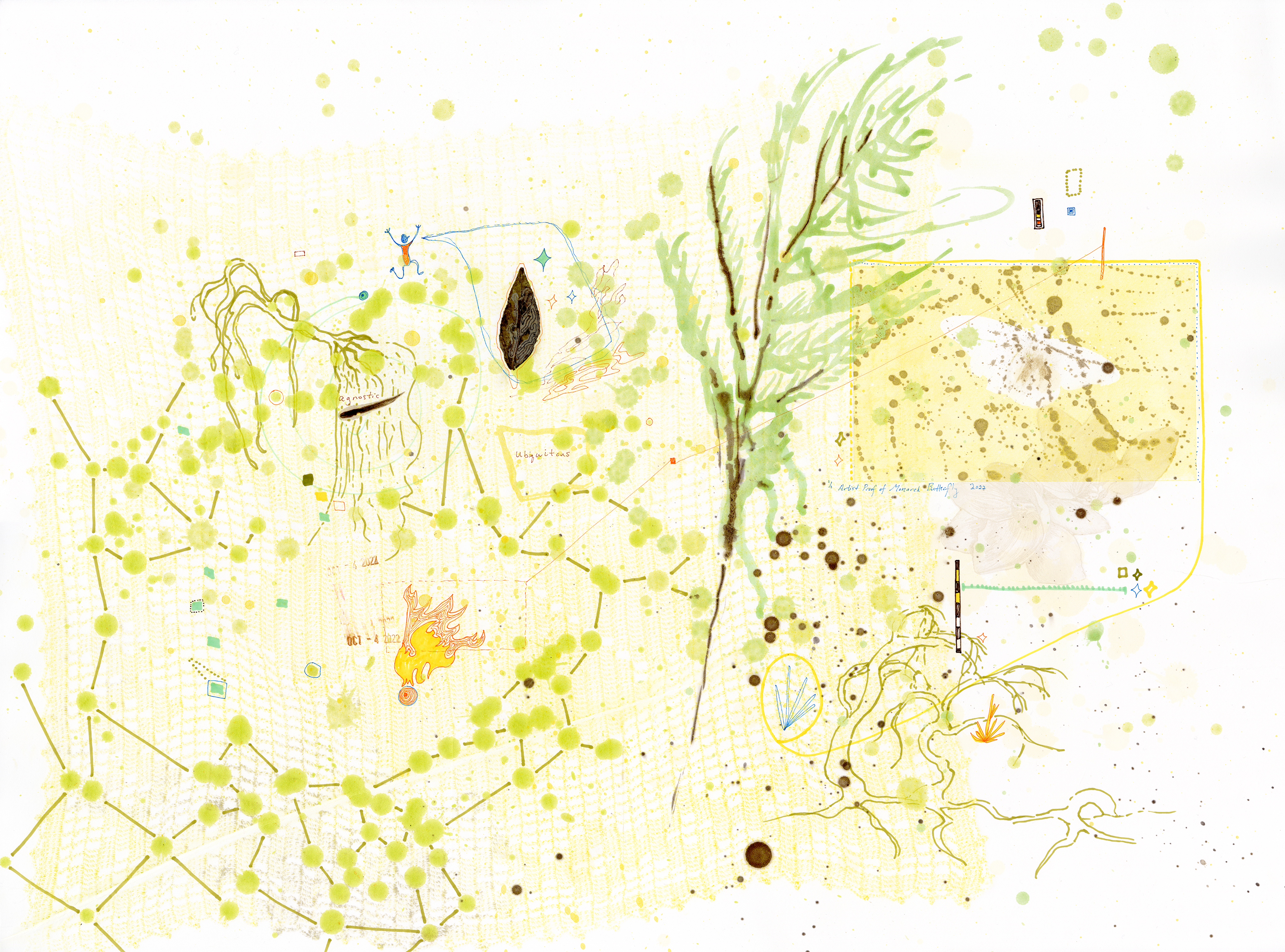 Drawing 52/56 from 56 days at the Dome House 22.5 x 30 inches, ink, Chine-collé, etching and stamps on Arches 88 paper - BUY