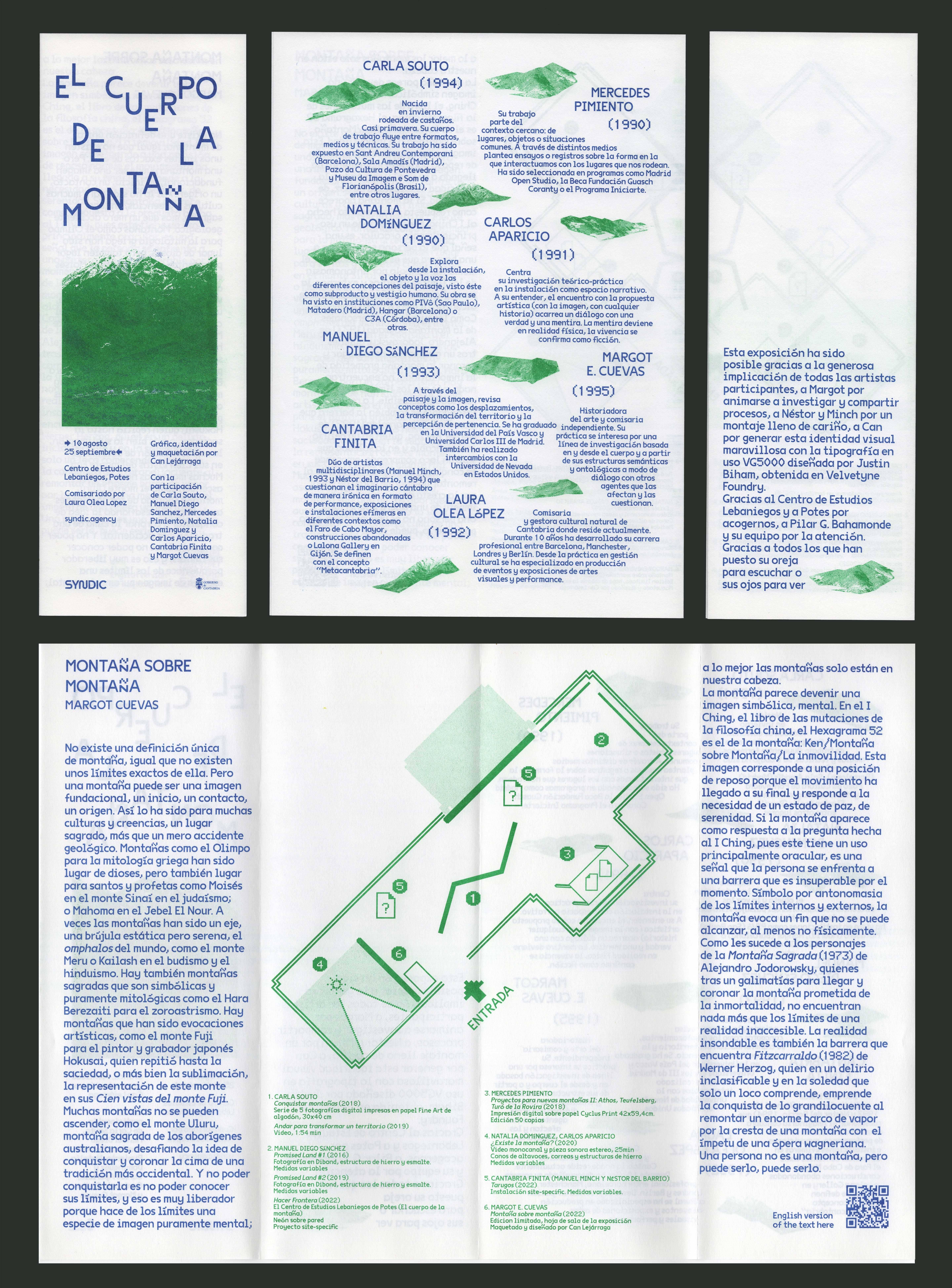 Can Lejárraga (Cantabria, 1998) El cuerpo de la montaña (hoja de sala), 2022 Impresión risográfica a dos tintas sobre papel de 150 gr 29,7 x 42 cm (formato A3) desplegado, 29,7 x 10,5 cm plegado