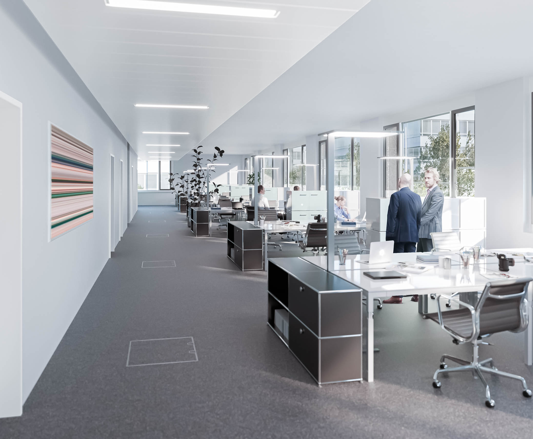 Rendering of a typical office space inside the office Building at Georg-Muche-Stra&szlig;e.