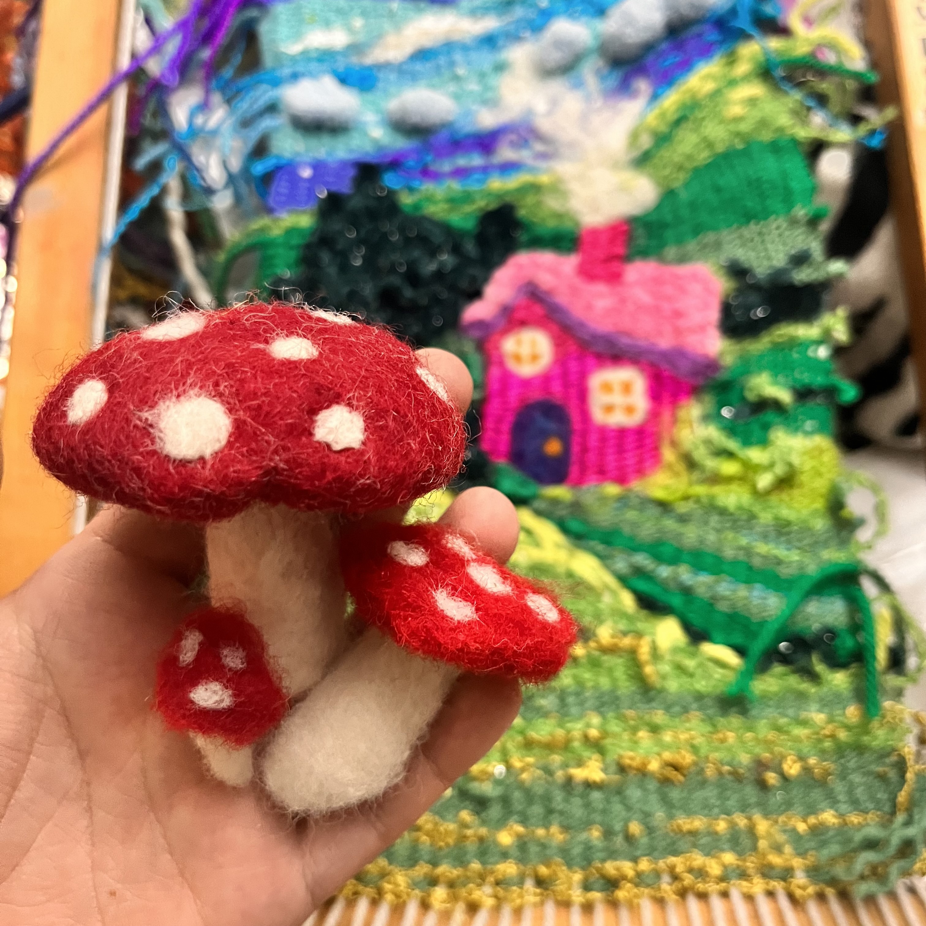 Needle felting mushrooms 