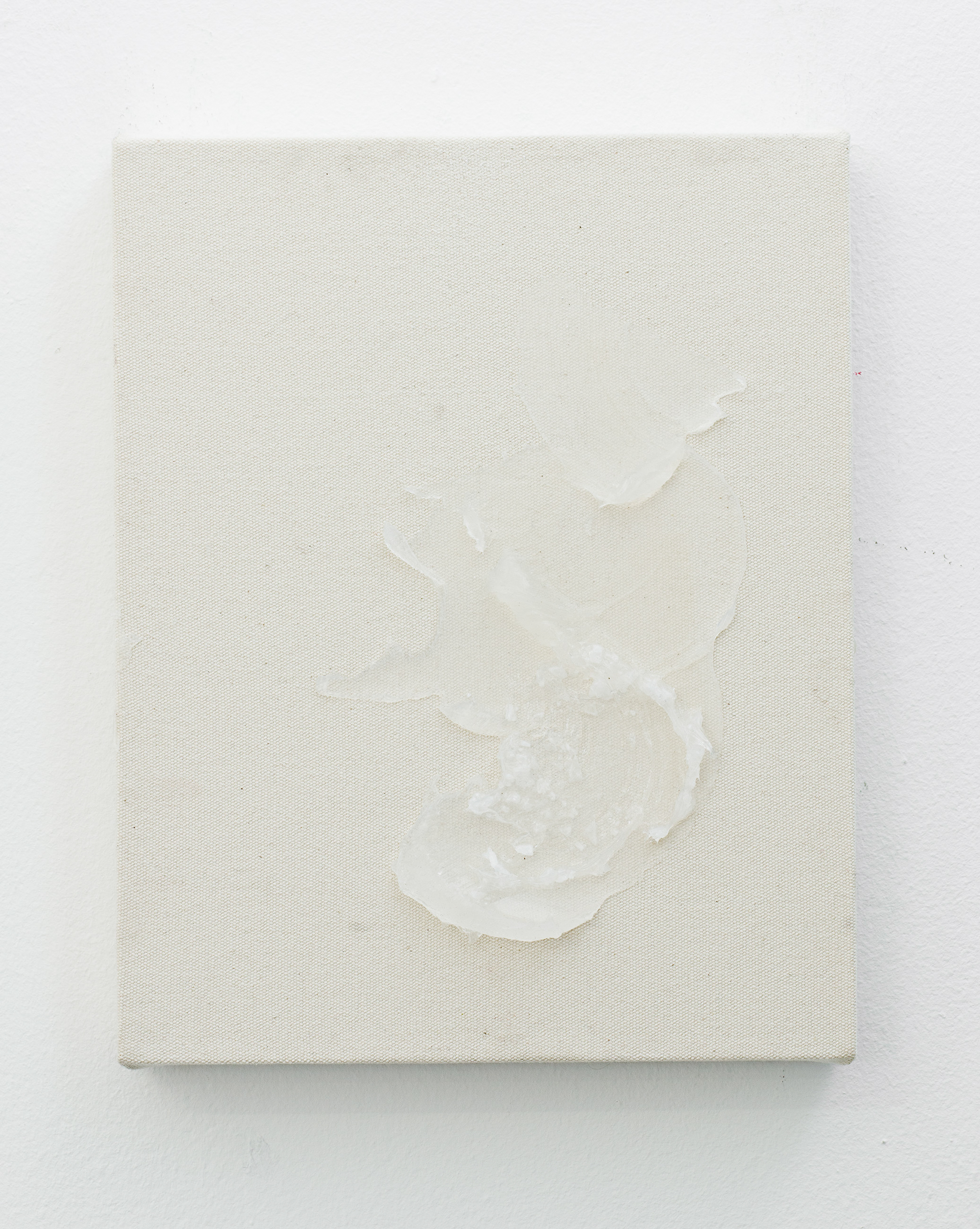 Kerry Chaloner, less and (2014) | Clear silicone and salts (table, sea and bath) on raw canvas ; 30 x 24 x 6 cm