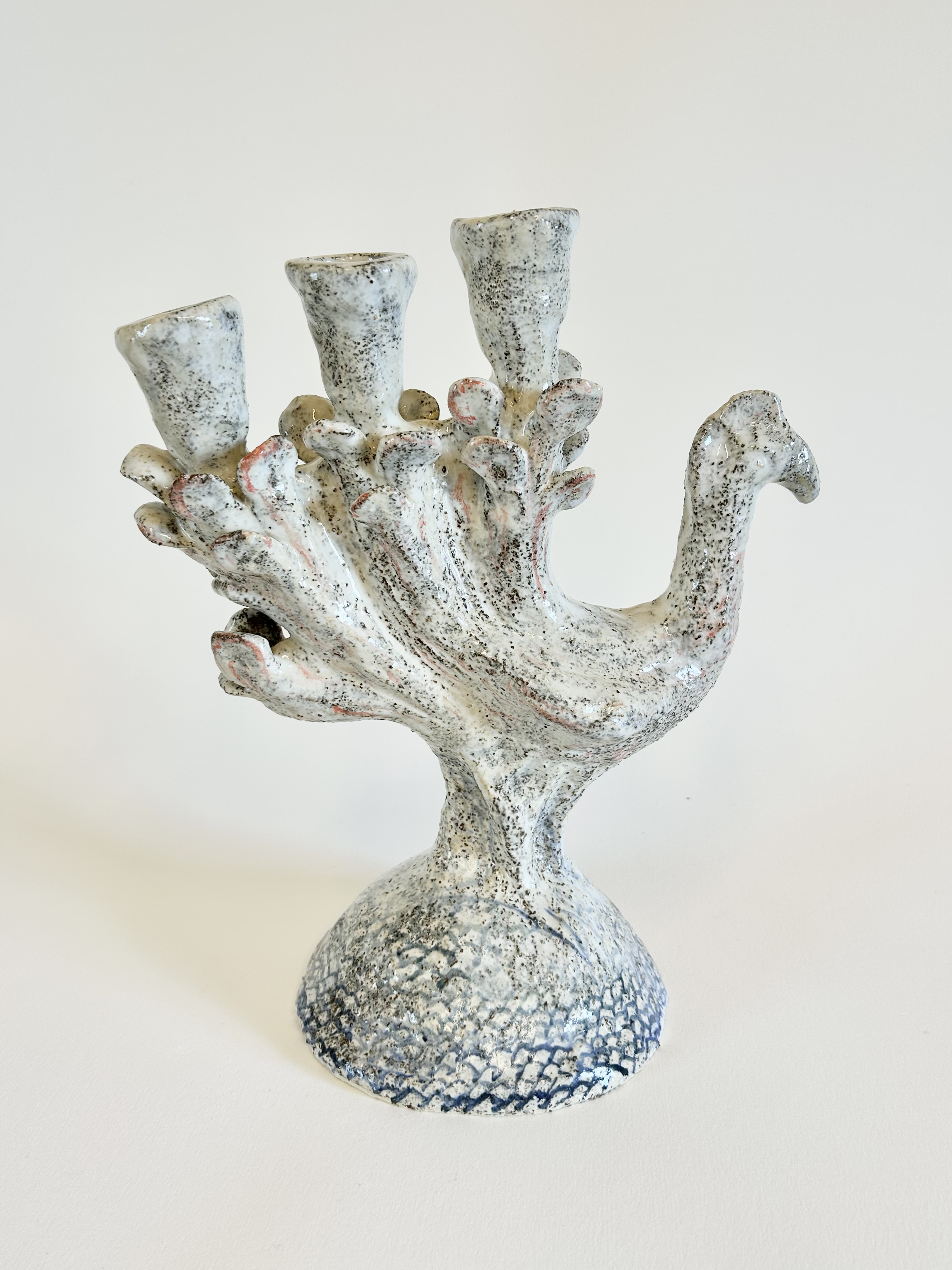 bird candle holder, glazed stoneware