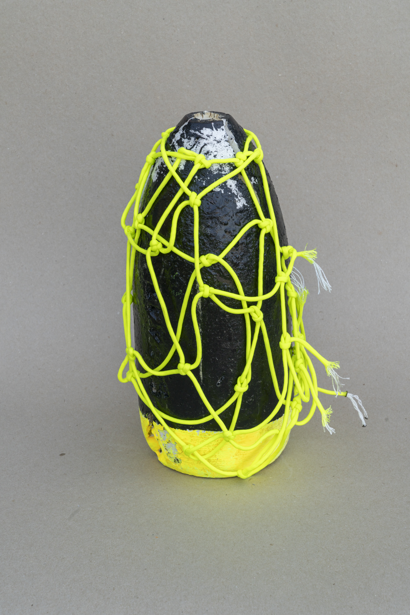 Carry, 2018, Found lobster buoy, paracord, 14.5 x 7.5 x 7 inches