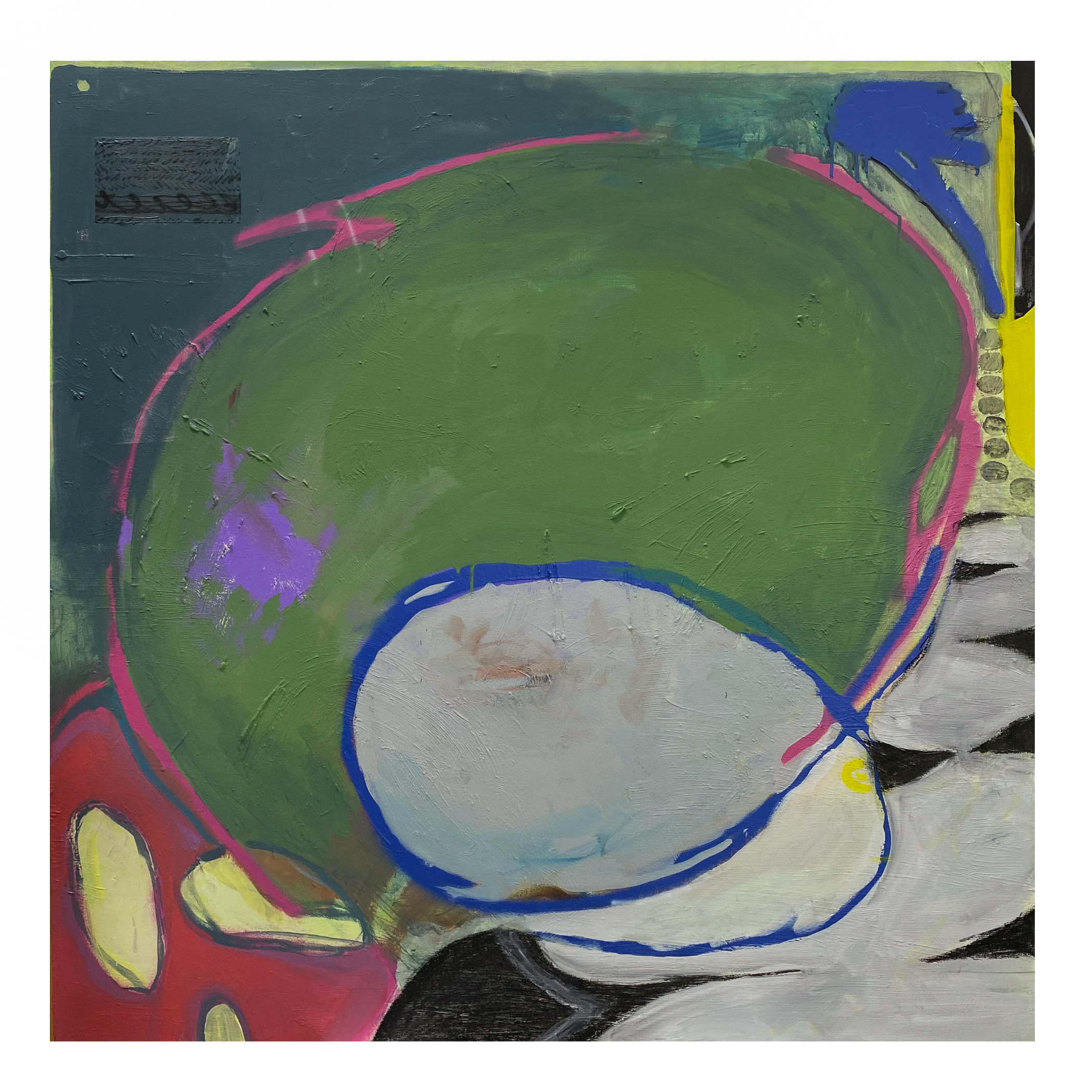 From the wall, 2021, oil, acrylic, spray on canvas, 112.1x112.1cm.